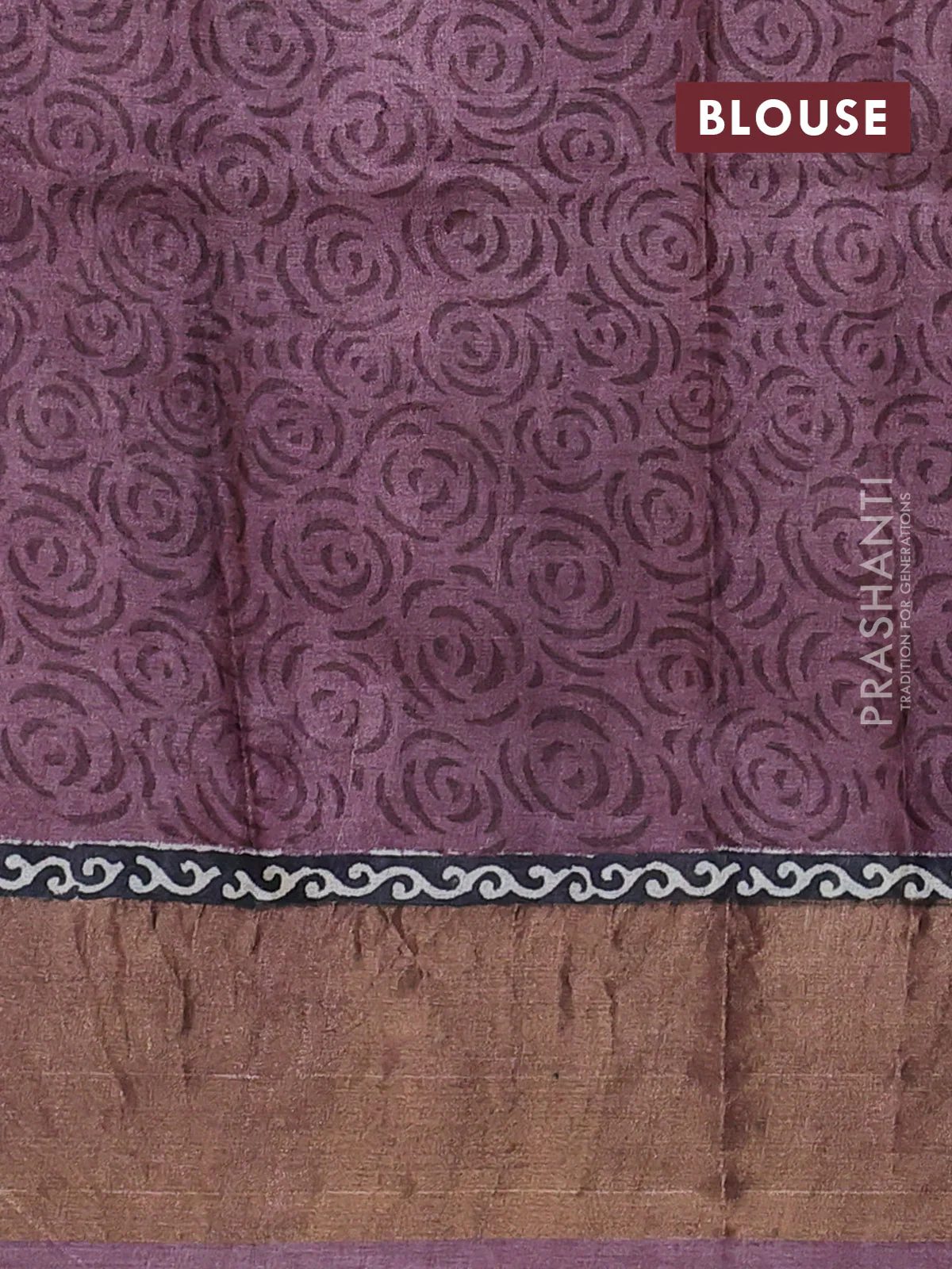 Pure tussar saree black and purple with allover prints and zari woven border - Image 3