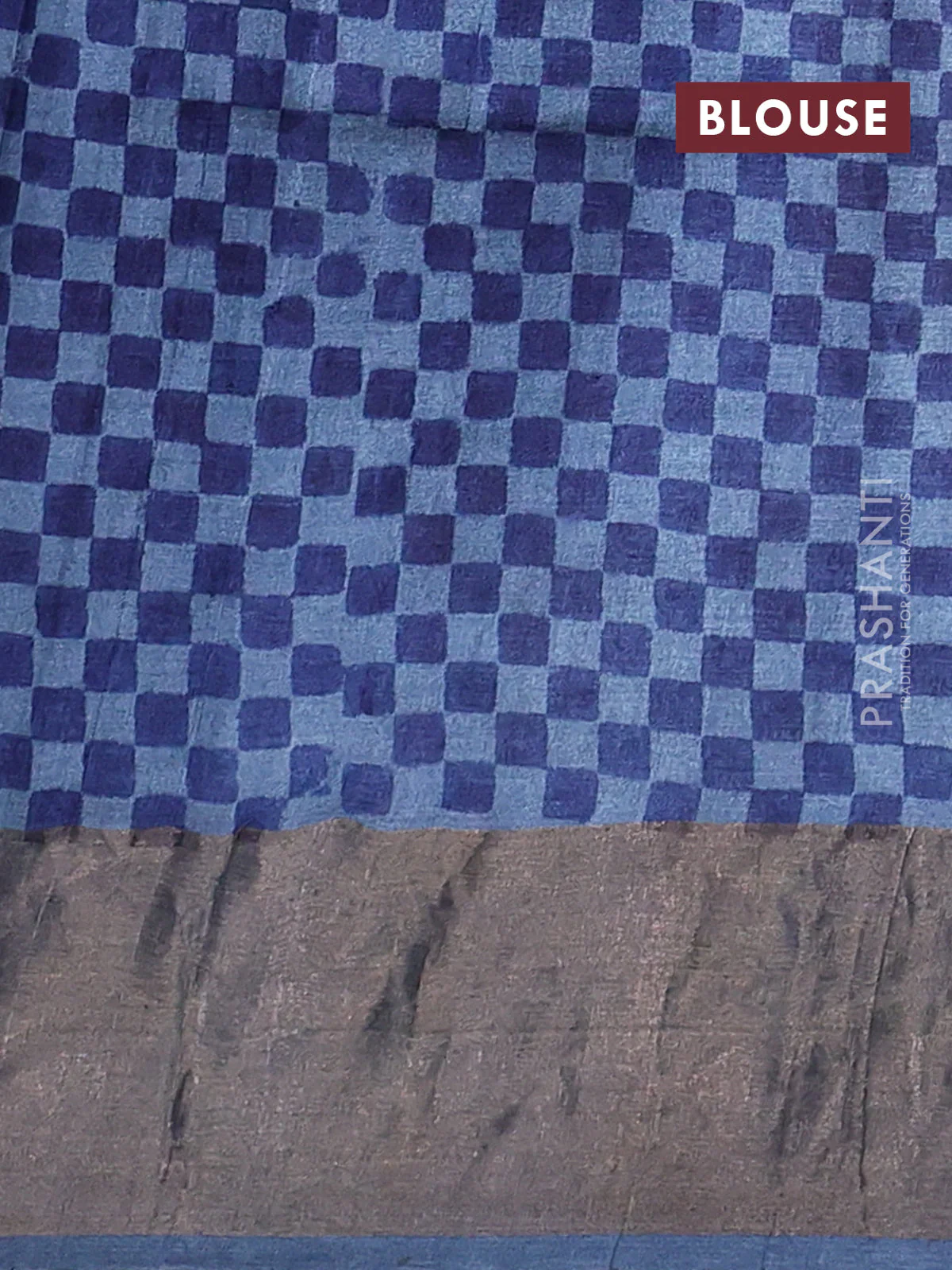 Pure tussar saree blue and purple with allover prints and zari woven border - Image 3