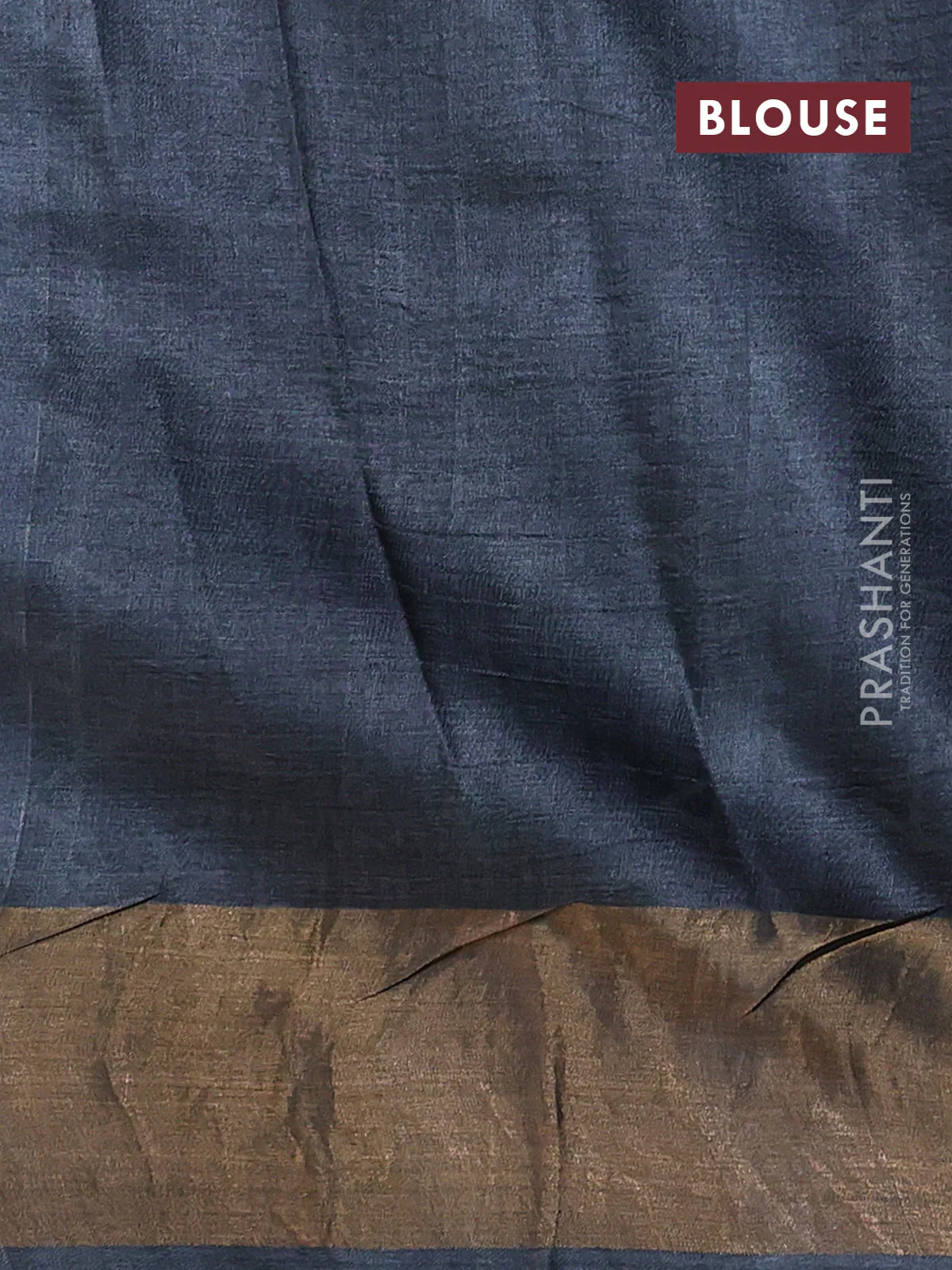 Pure tussar saree dark grey with allover prints and zari woven border - Image 3
