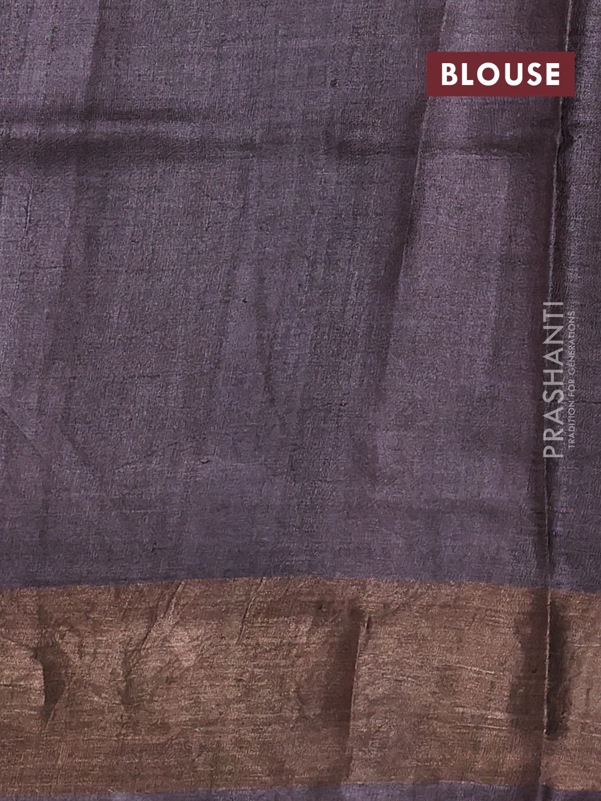 Pure tussar saree dark sandal and brown with allover geometric prints and zari woven border - Image 3