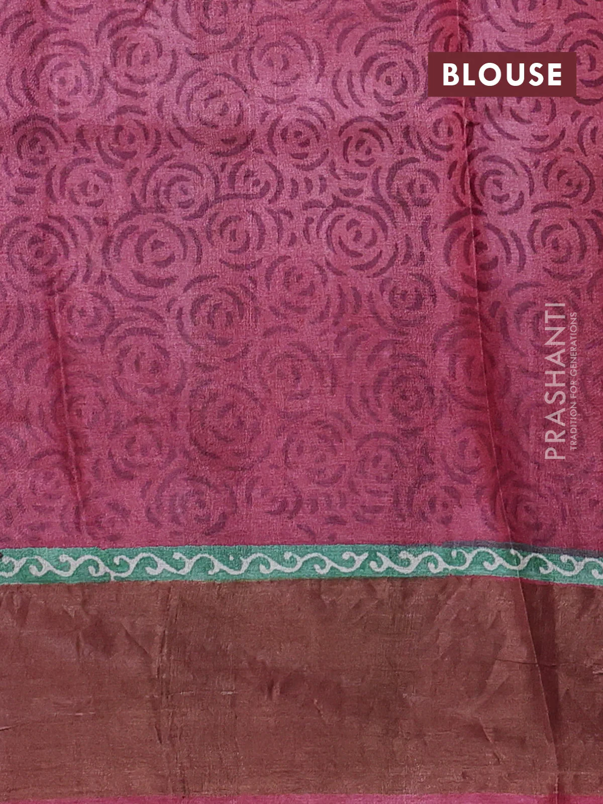 Pure tussar saree green and maroon with allover prints and zari woven border - Image 3