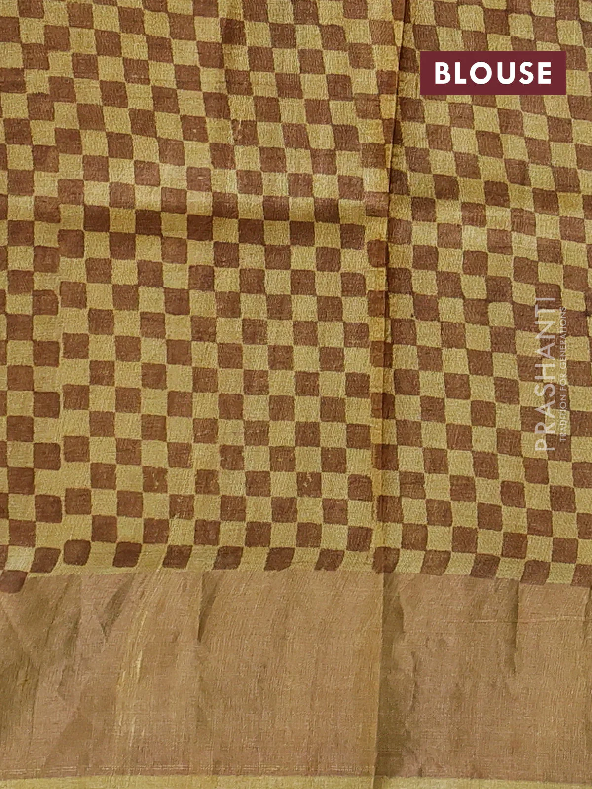 Pure tussar saree green with allover prints and zari woven border - Image 3