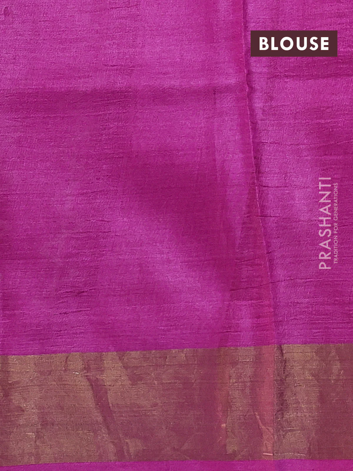 Pure tussar saree magenta pink with allover prints and zari woven border - Image 3