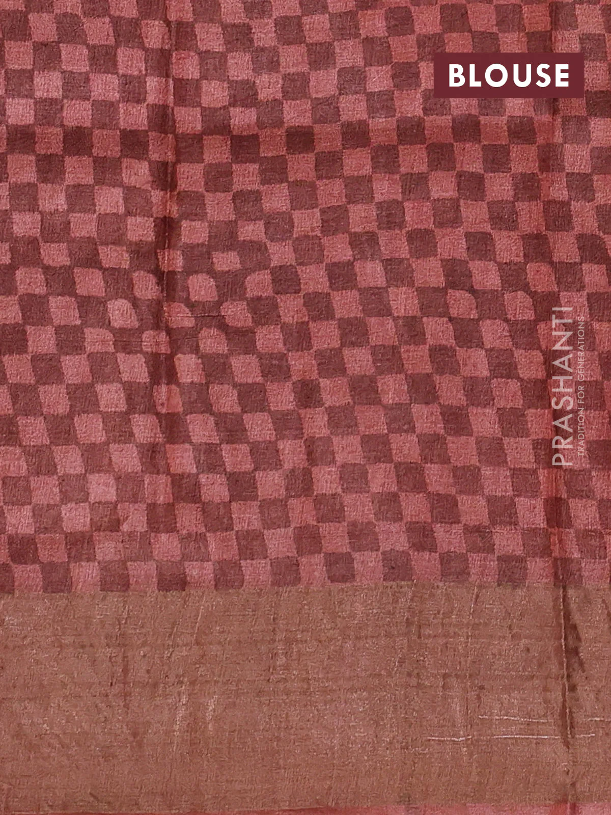 Pure tussar saree pastel brown and grey with allover geometric prints and zari woven border - Image 3