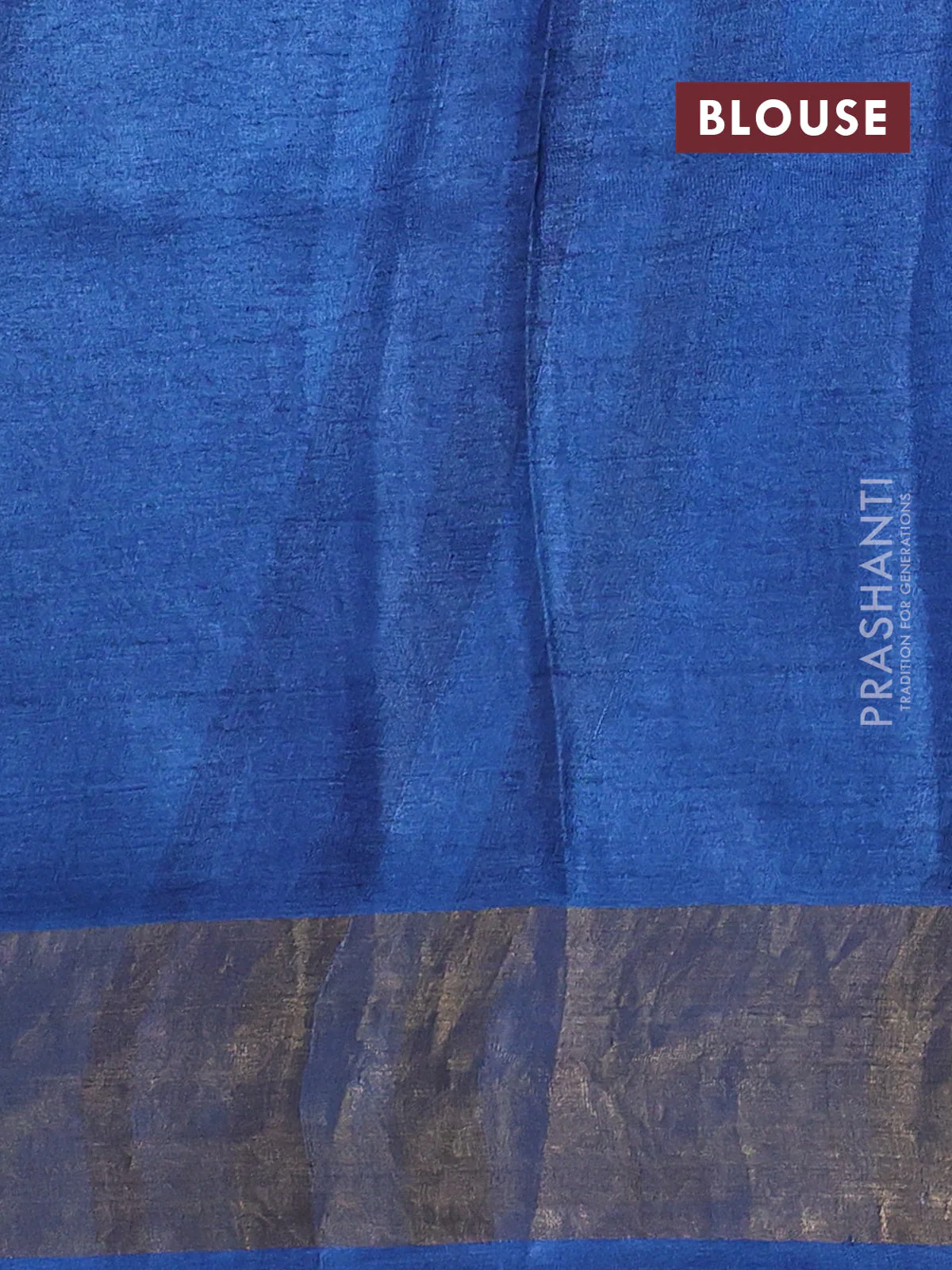 Pure tussar saree peacock blue with allover prints and zari woven border - Image 3