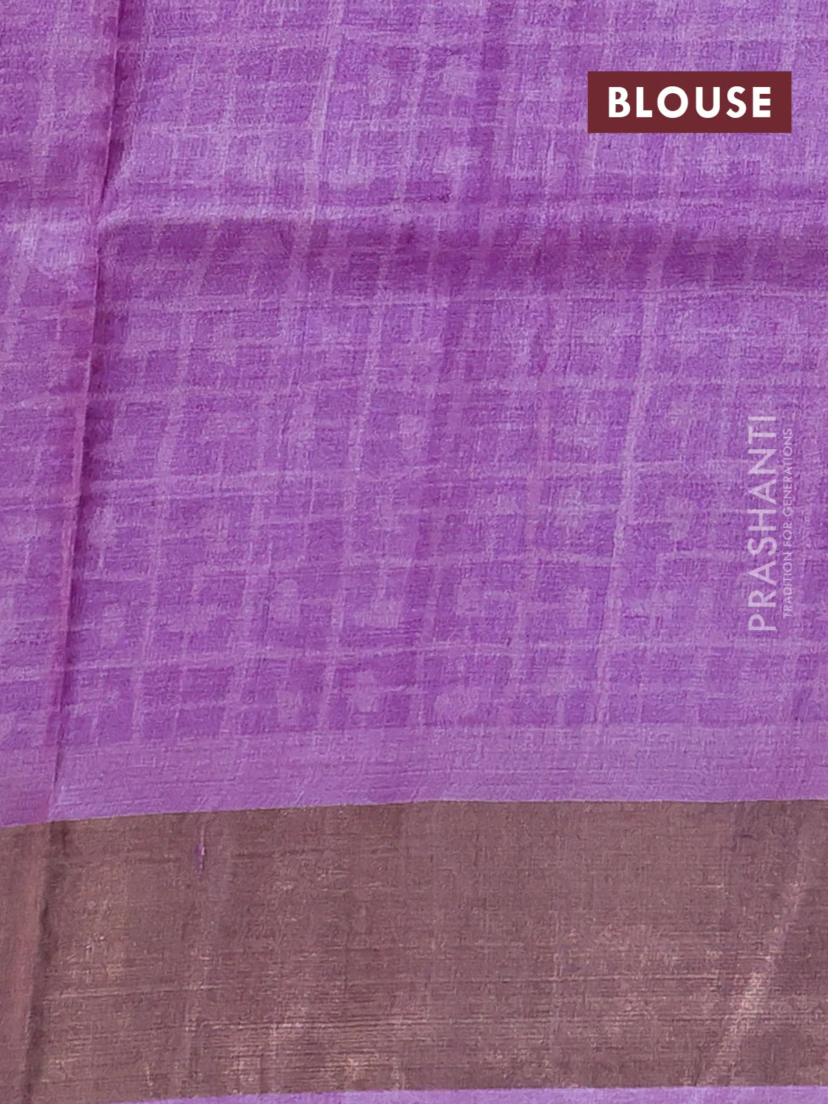 Pure tussar saree pink and lavender with allover floral prints and zari woven border - Image 3