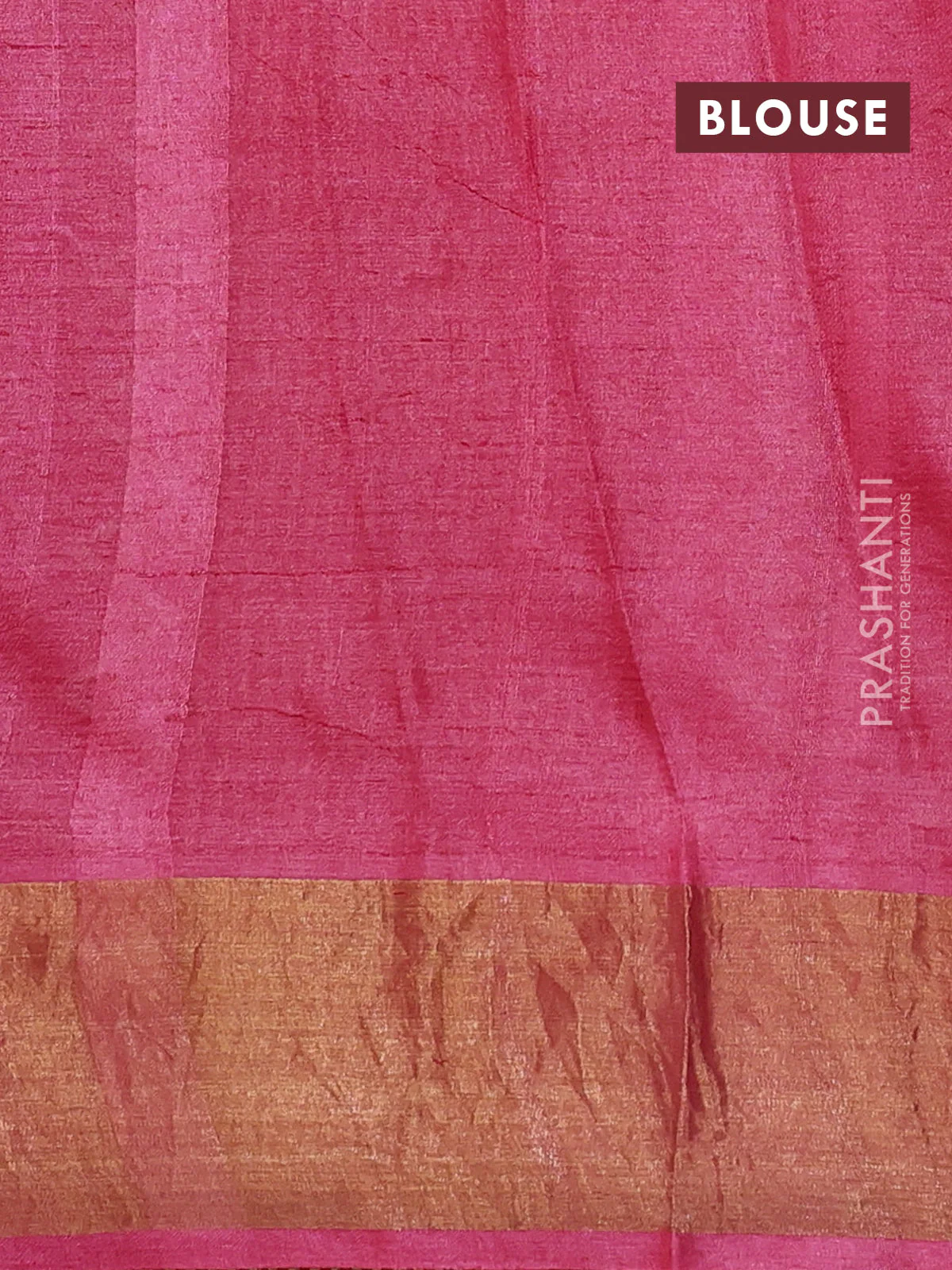 Pure tussar saree pink with allover prints and zari woven border - Image 3