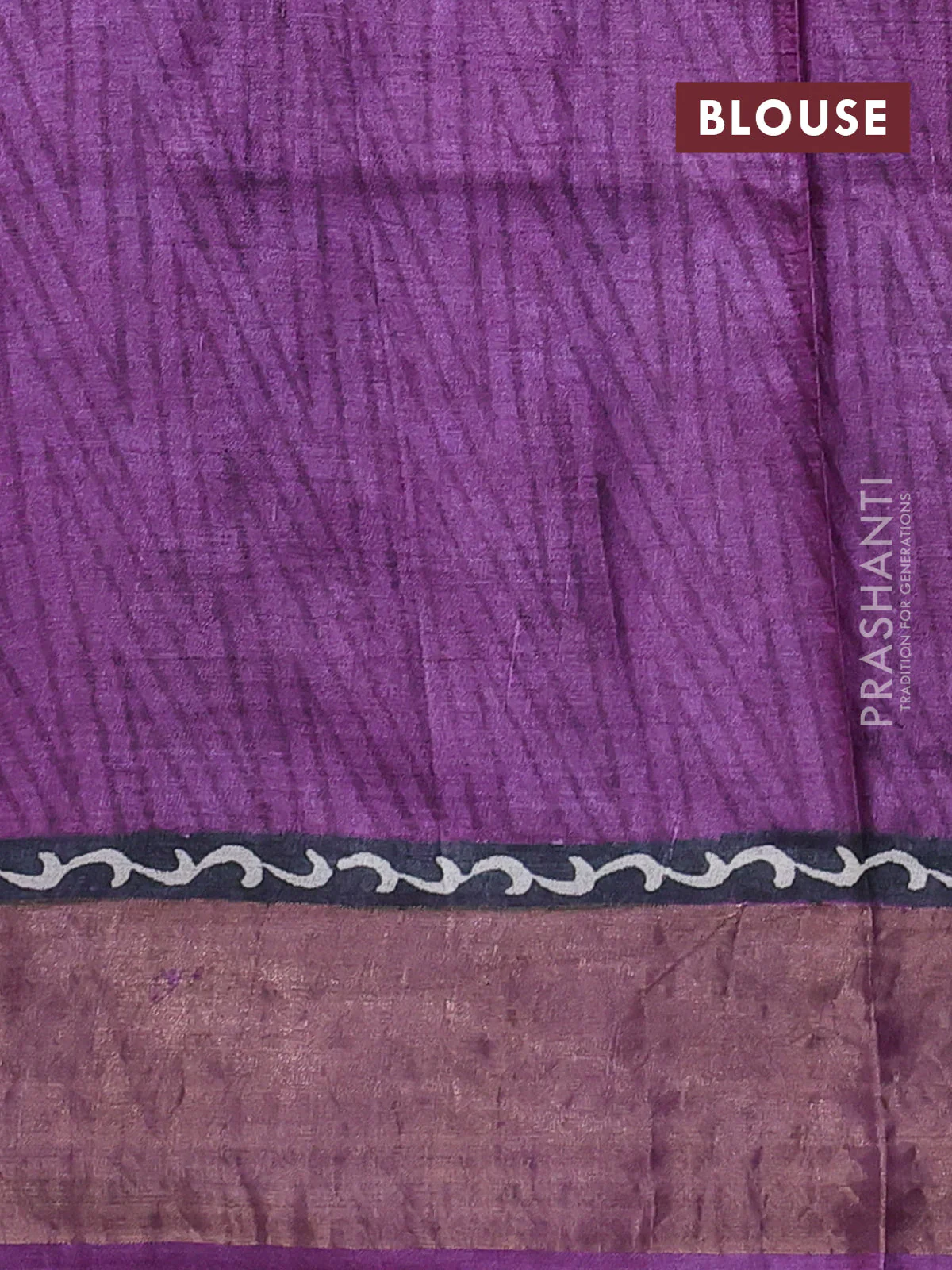 Pure tussar saree purple with allover ajrakh prints and zari woven border - Image 3