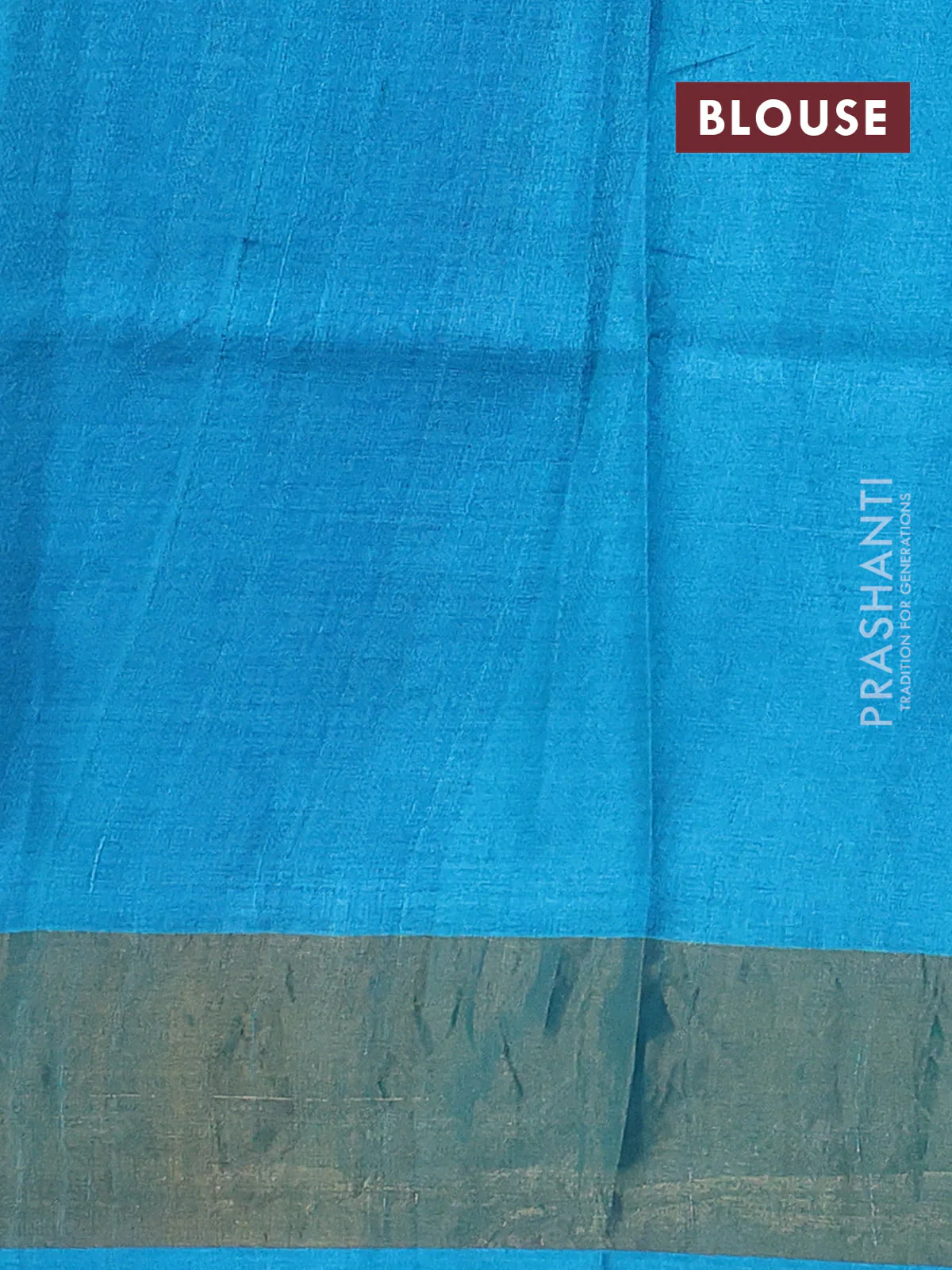 Pure tussar saree teal blue with allover prints and zari woven border - Image 3