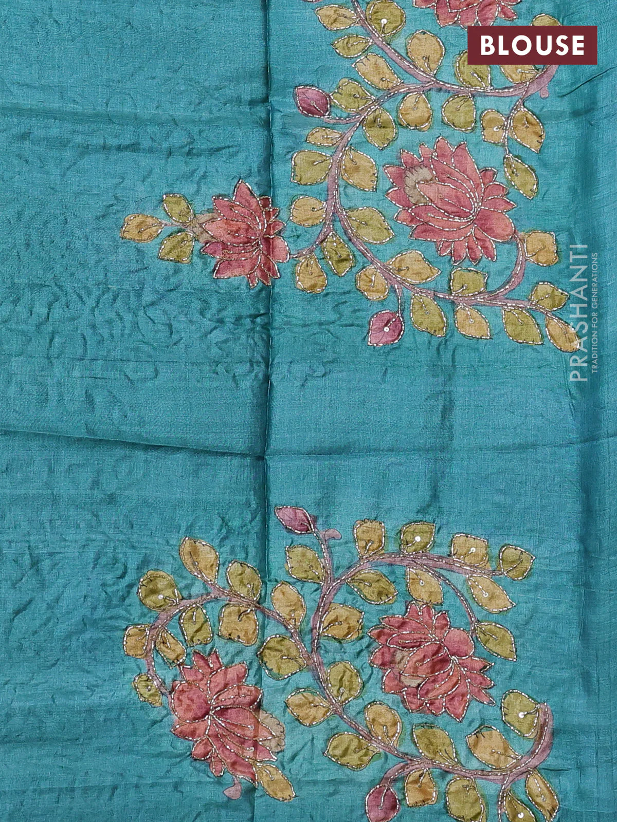 Pure tussar silk saree beige and teal green with allover zari woven checked pattern and zari woven border - Image 3