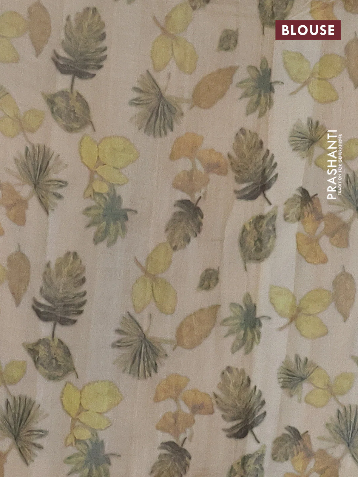 Pure tussar silk saree beige with allover prints in borderless style - Image 3