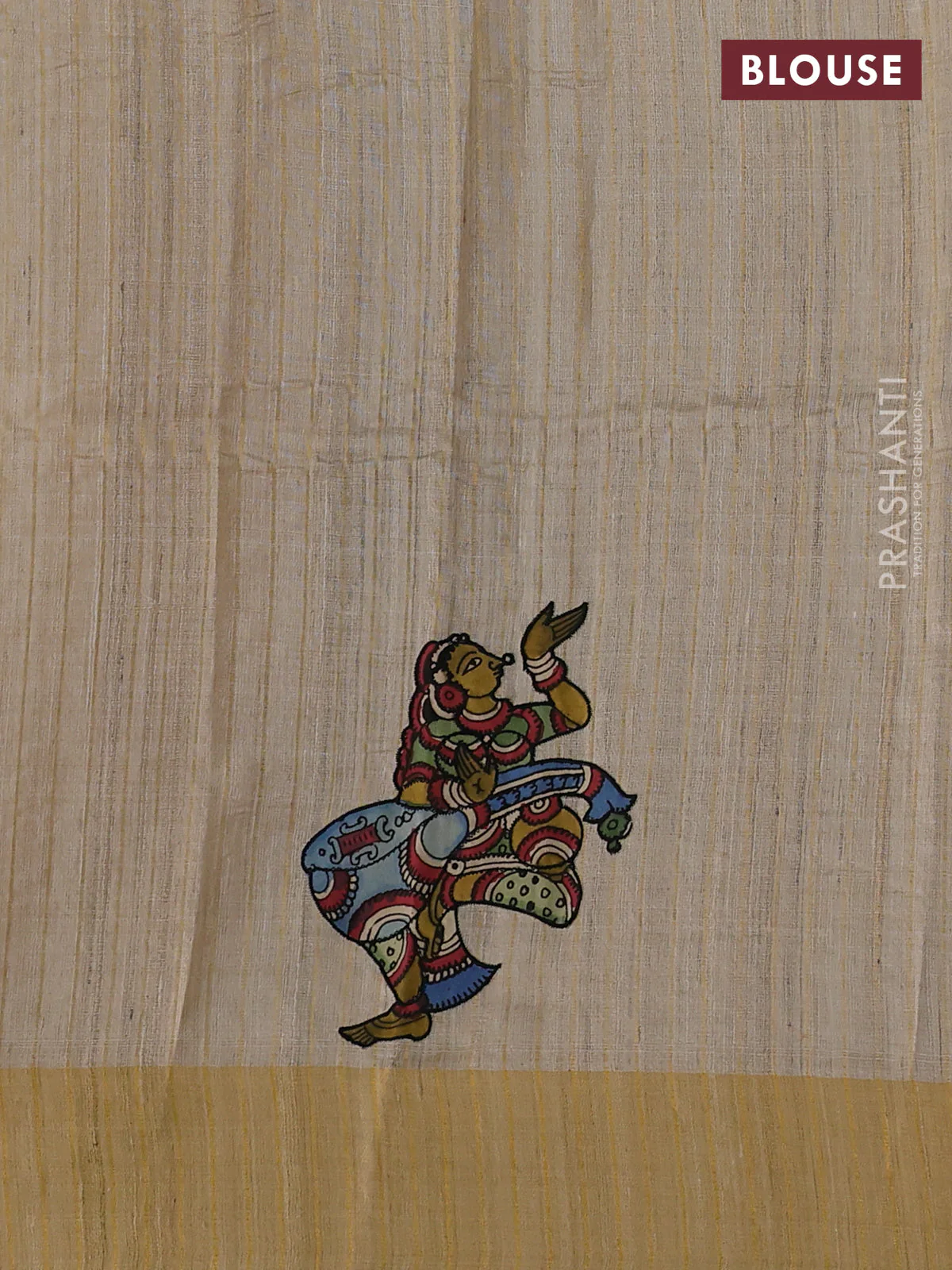 Pure tussar silk saree beige with kalamkari applique work - Image 3