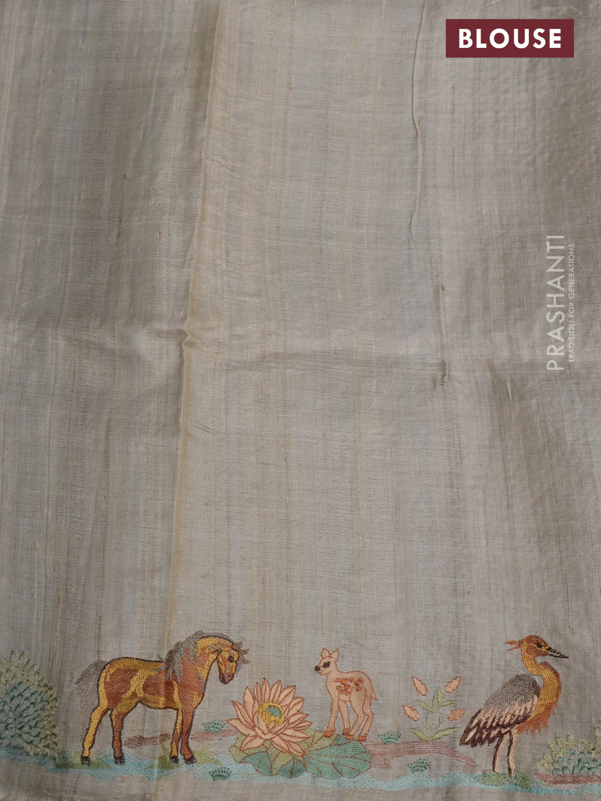 Pure tussar silk saree black and cream with plain body and embroidery work pallu - Image 3