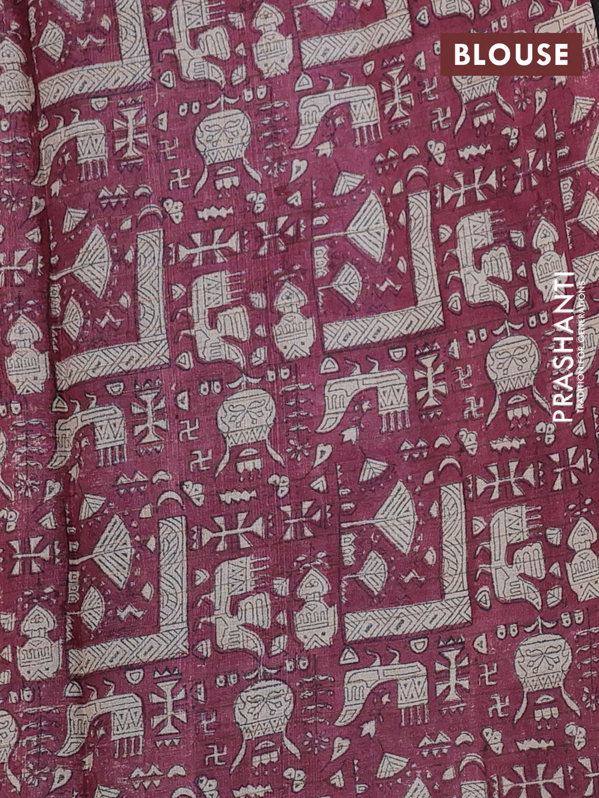 Pure tussar silk saree black and maroon with allover zari checked pattern and printed border - Image 3