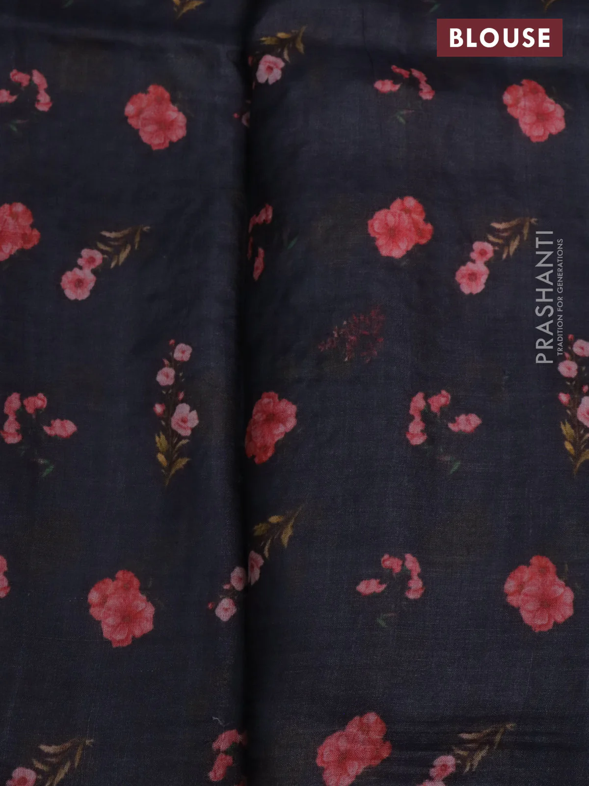 Pure tussar silk saree black with floral prints & pita work - Image 3