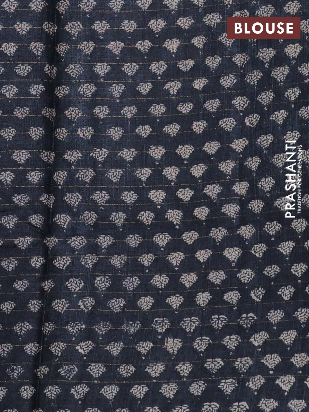 Pure tussar silk saree blue and black with allover zari checked pattern and printed border - Image 3