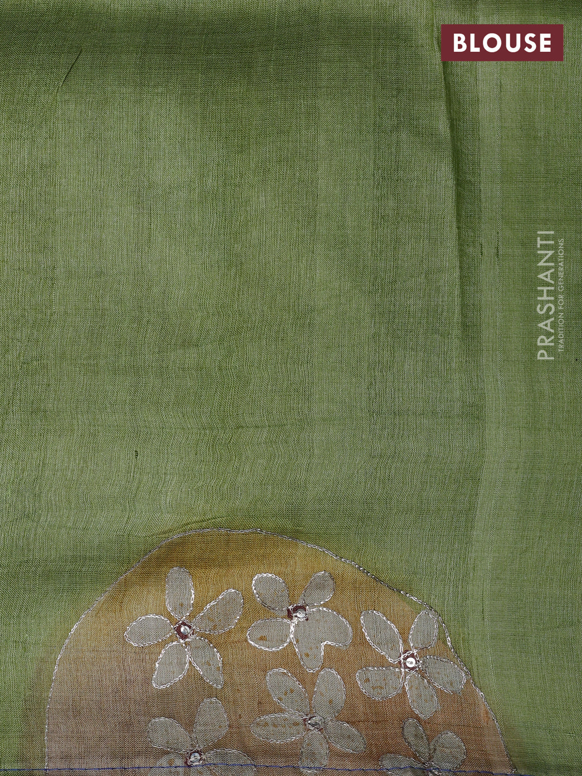 Pure tussar silk saree blue and cream with tie & dye prints and pita work pallu - Image 4