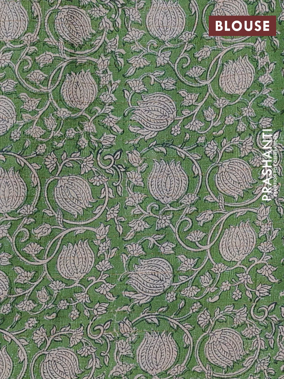 Pure tussar silk saree blue and light green with allover zari checked pattern and kalamkari printed border - Image 3