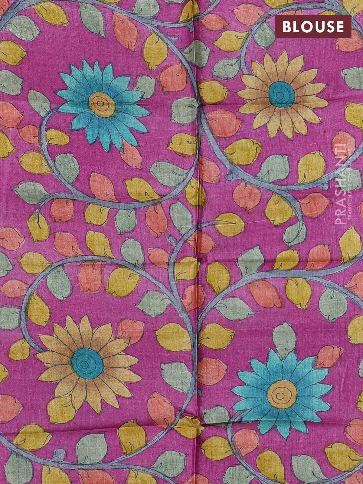 Pure tussar silk saree blue and magenta pink with allover zari woven checked pattern and zari woven border - Image 3