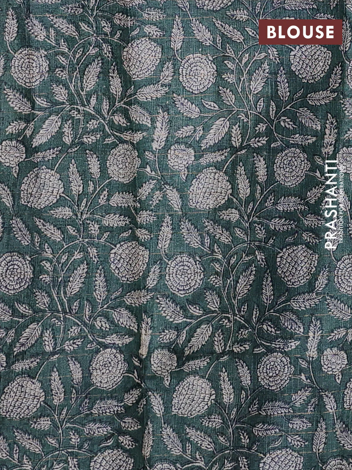 Pure tussar silk saree blue and peacock green with allover zari checked pattern and kalamkari printed border - Image 3