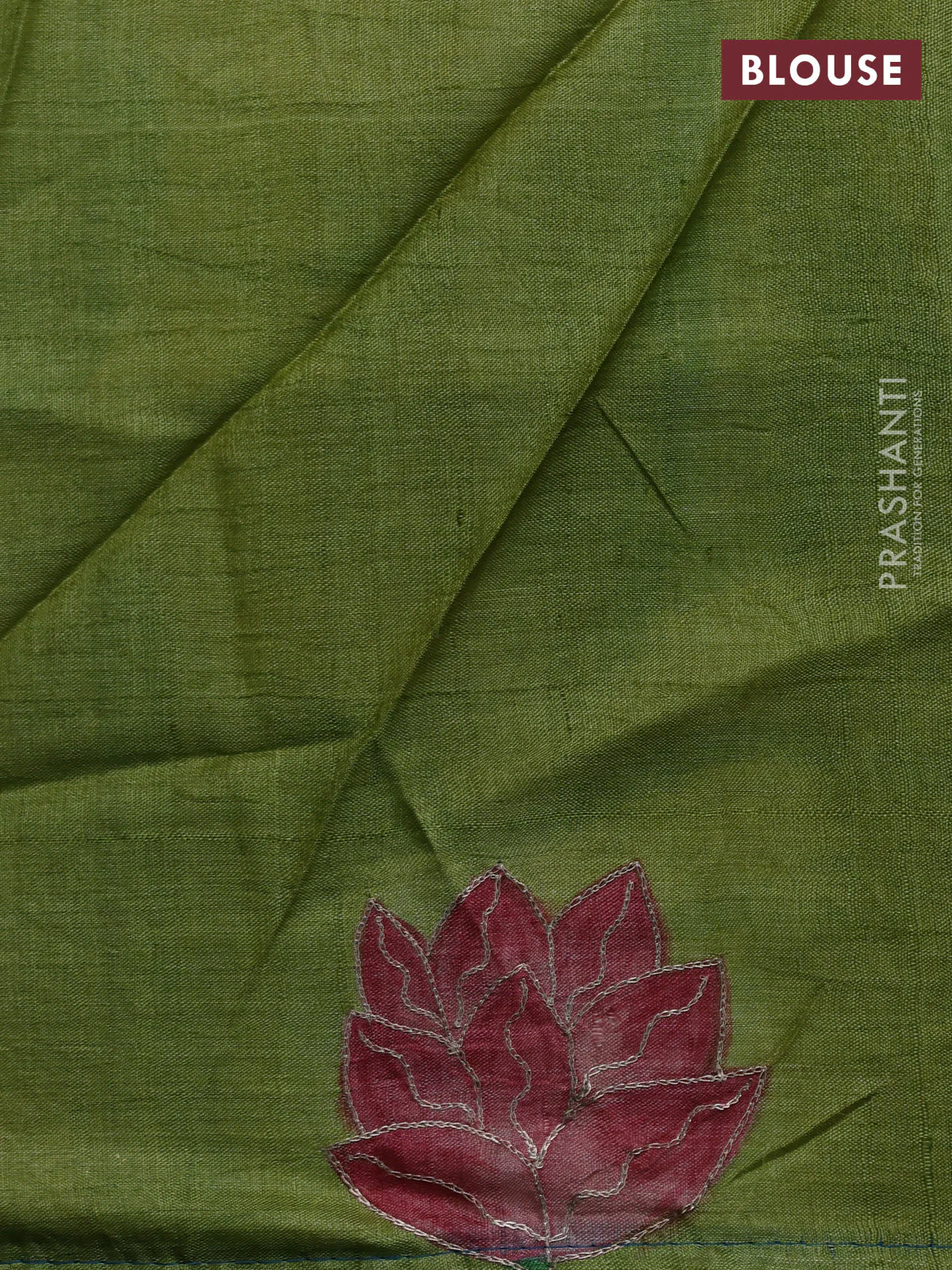 Pure tussar silk saree blue and pista green with tie & dye prints and pita work pallu - Image 4