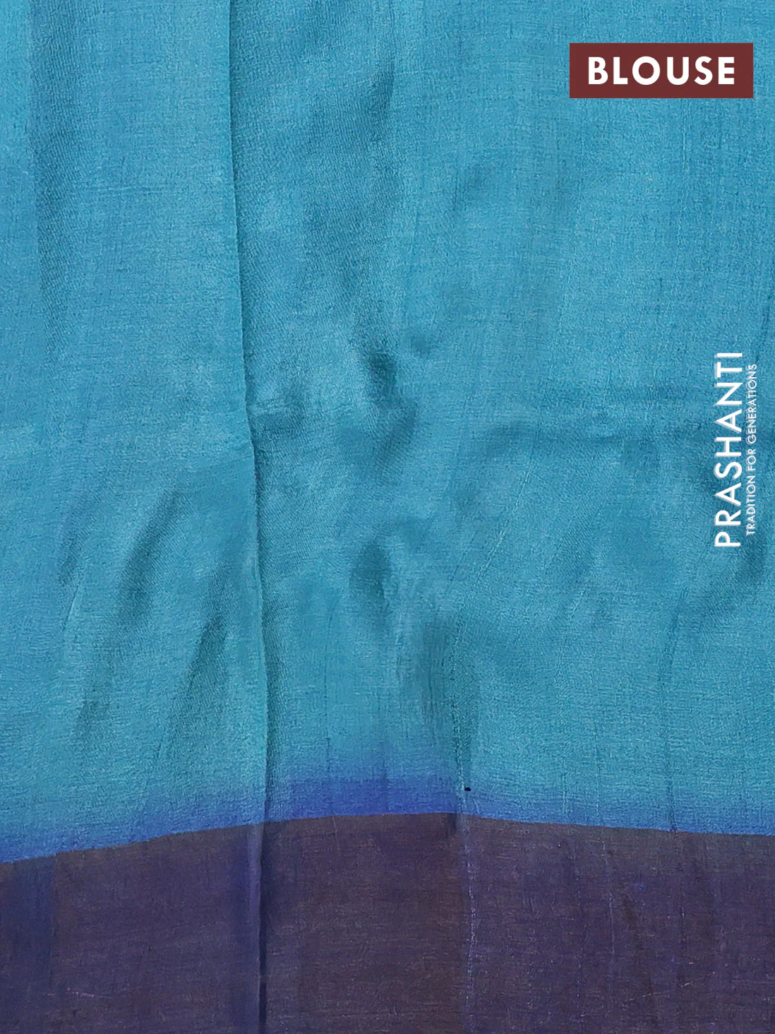 Pure tussar silk saree blue and teal green with allover hand painted prints and zari woven border - Image 3