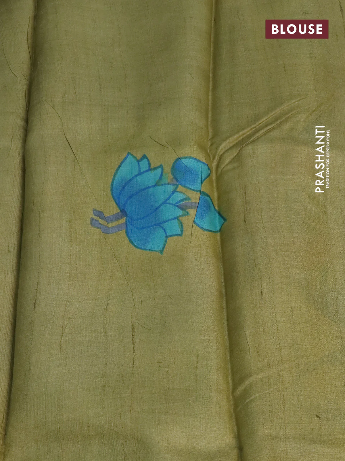 Pure tussar silk saree blue shade and elaichi green with plain body and pichwai hand painted pallu & border - Image 3