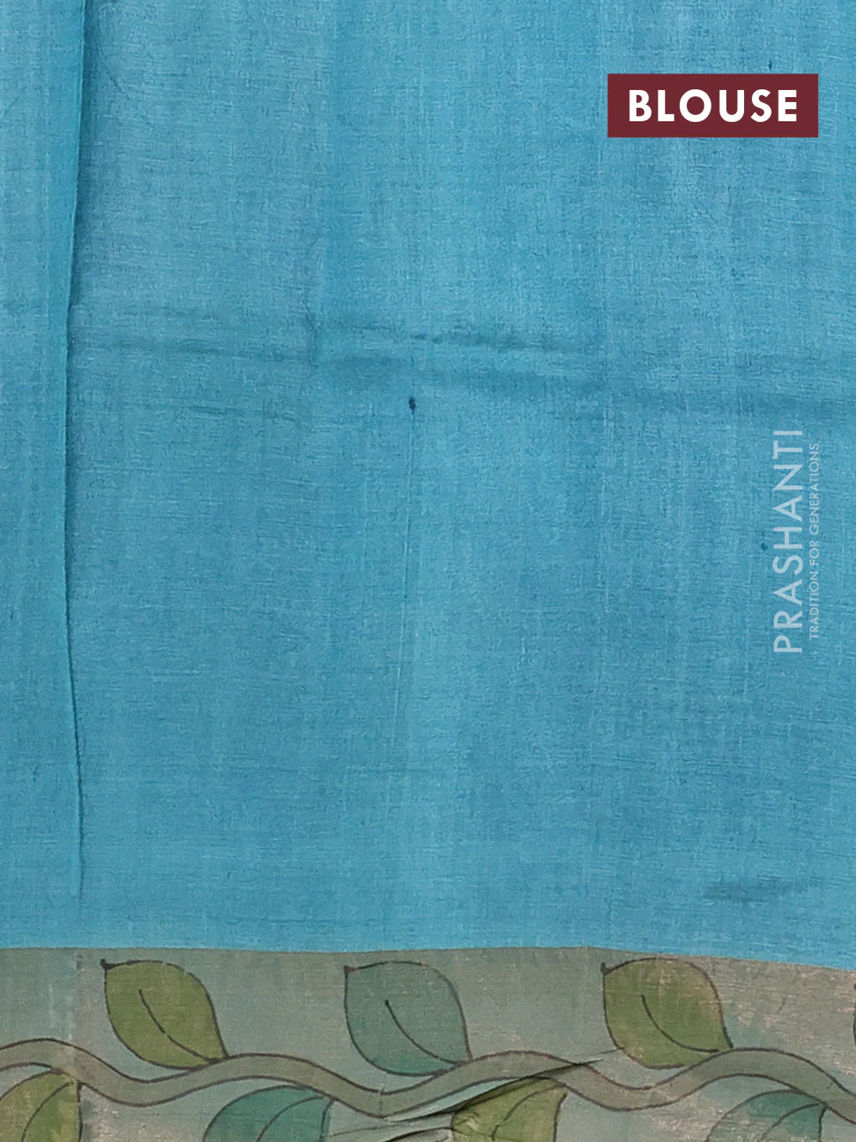 Pure tussar silk saree bluish grey and brown with allover hand painted prints and zari woven border - Image 3