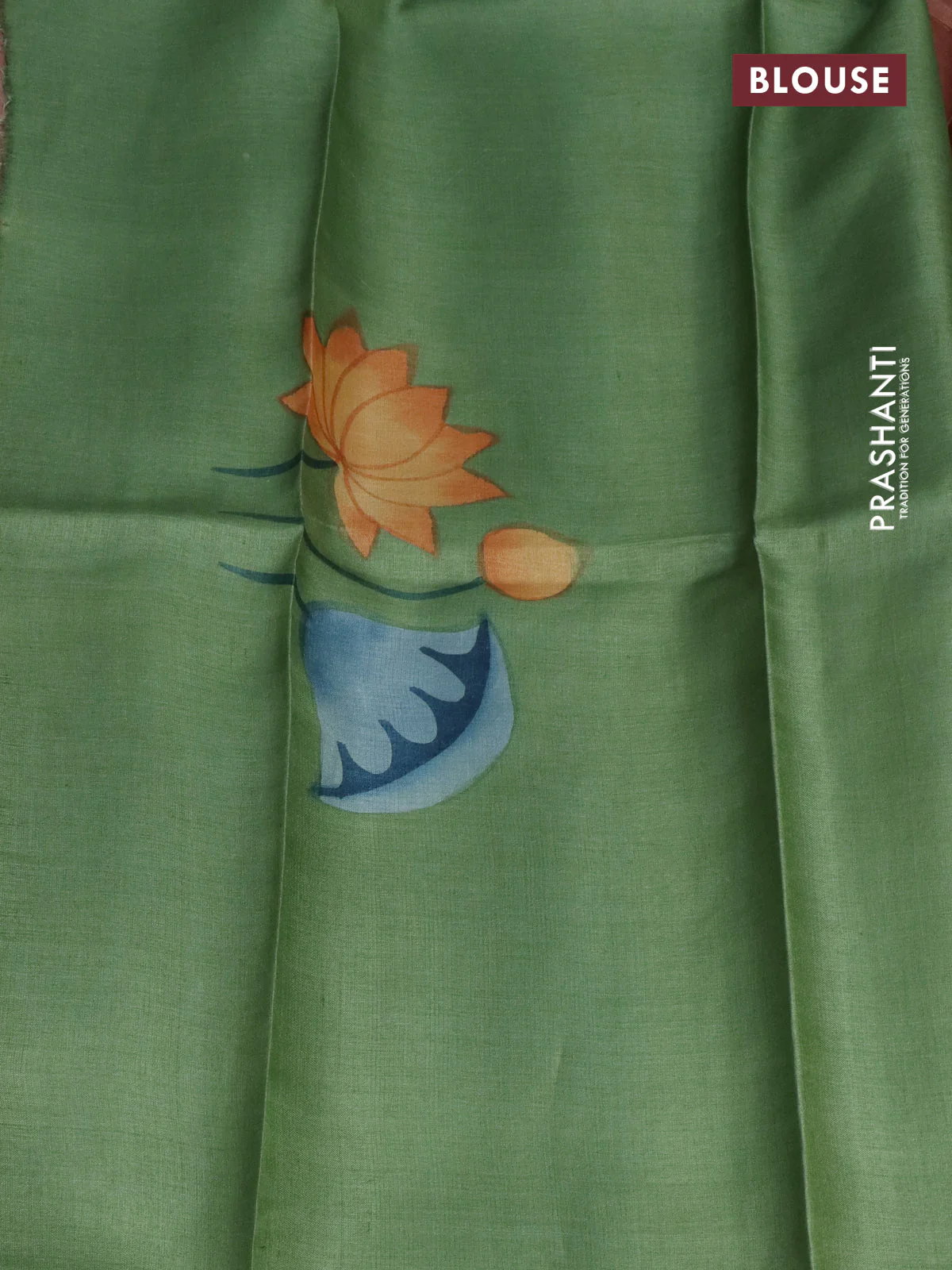 Pure tussar silk saree brown and green shade with plain body and pichwai hand painted pallu & border - Image 3