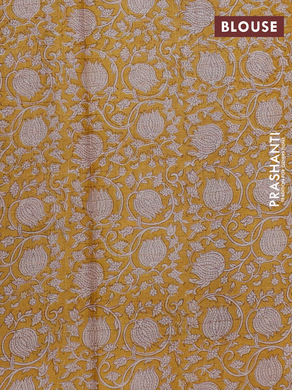 Pure tussar silk saree brown and yellow with allover zari checked pattern and kalamkari printed border - Image 3