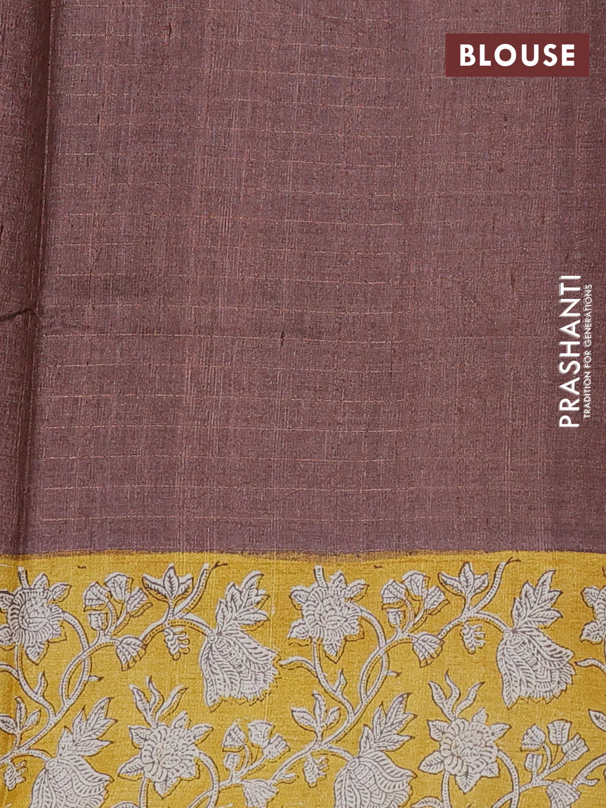 Pure tussar silk saree brown and yellow with allover zari checked pattern and kalamkari printed border - Image 3