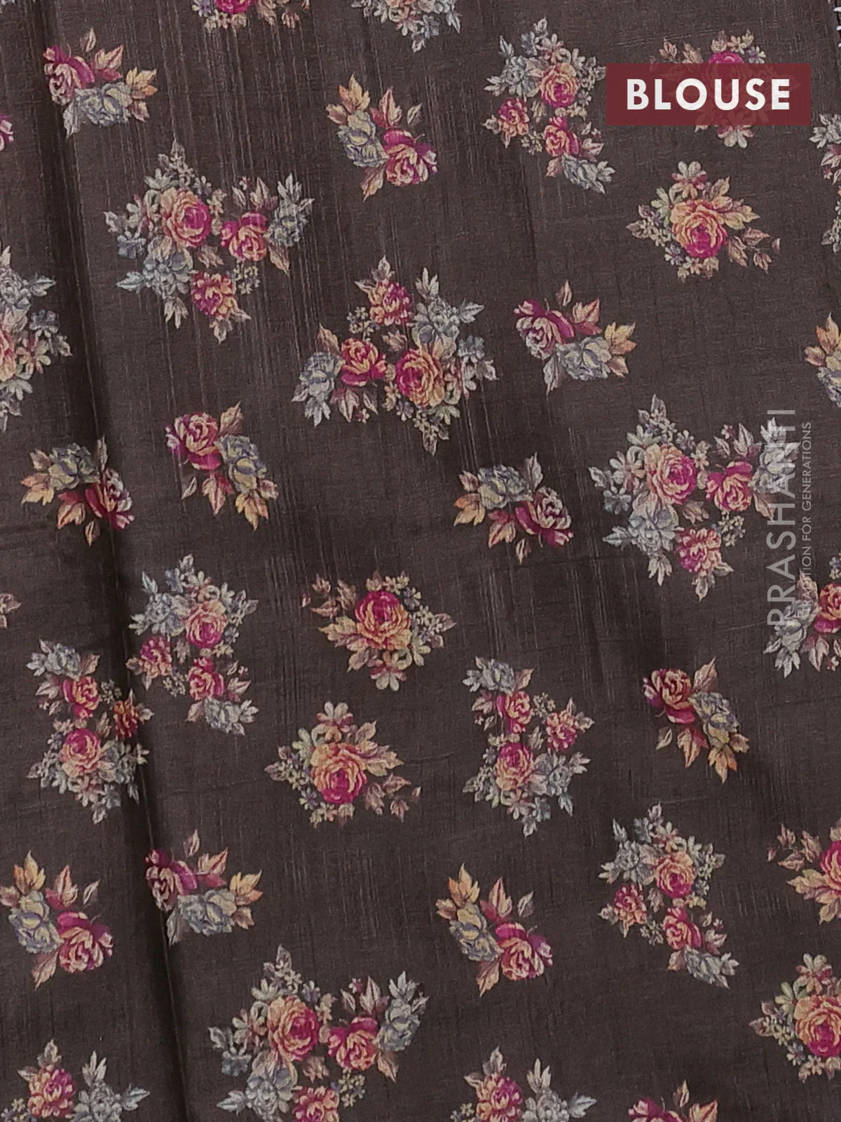 Pure tussar silk saree brown with allover floral digital prints in borderless style - Image 3