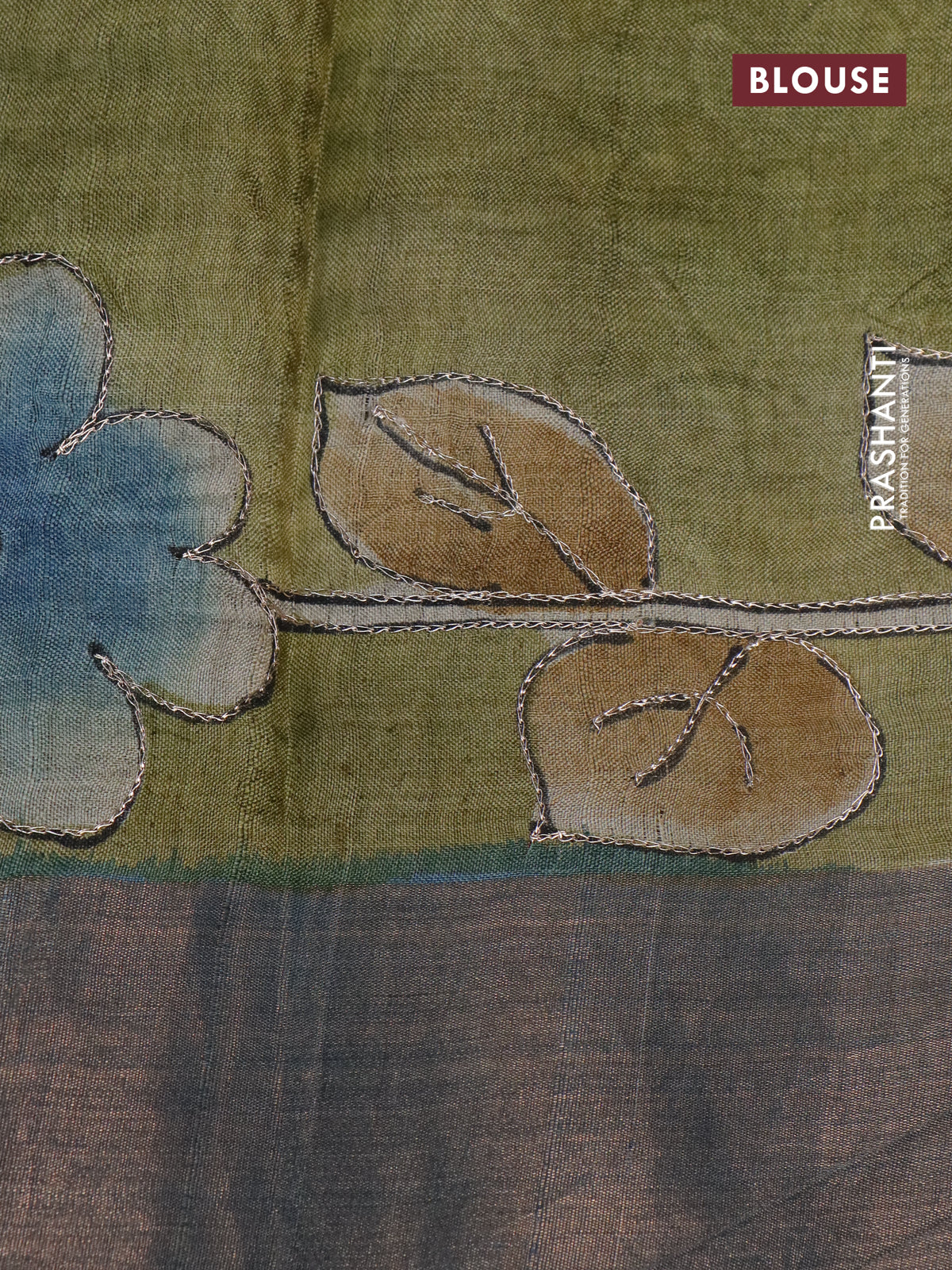 Pure tussar silk saree brown with embroidery work buttas and embroidery work border - Image 4