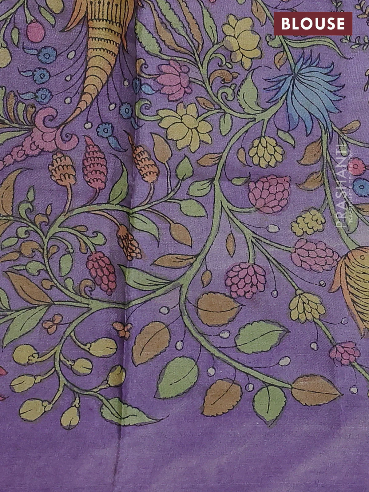 Pure tussar silk saree coffee brown and pink with allover shibori prints and penkalamkari hand painted prints pallu & blouse - Image 3