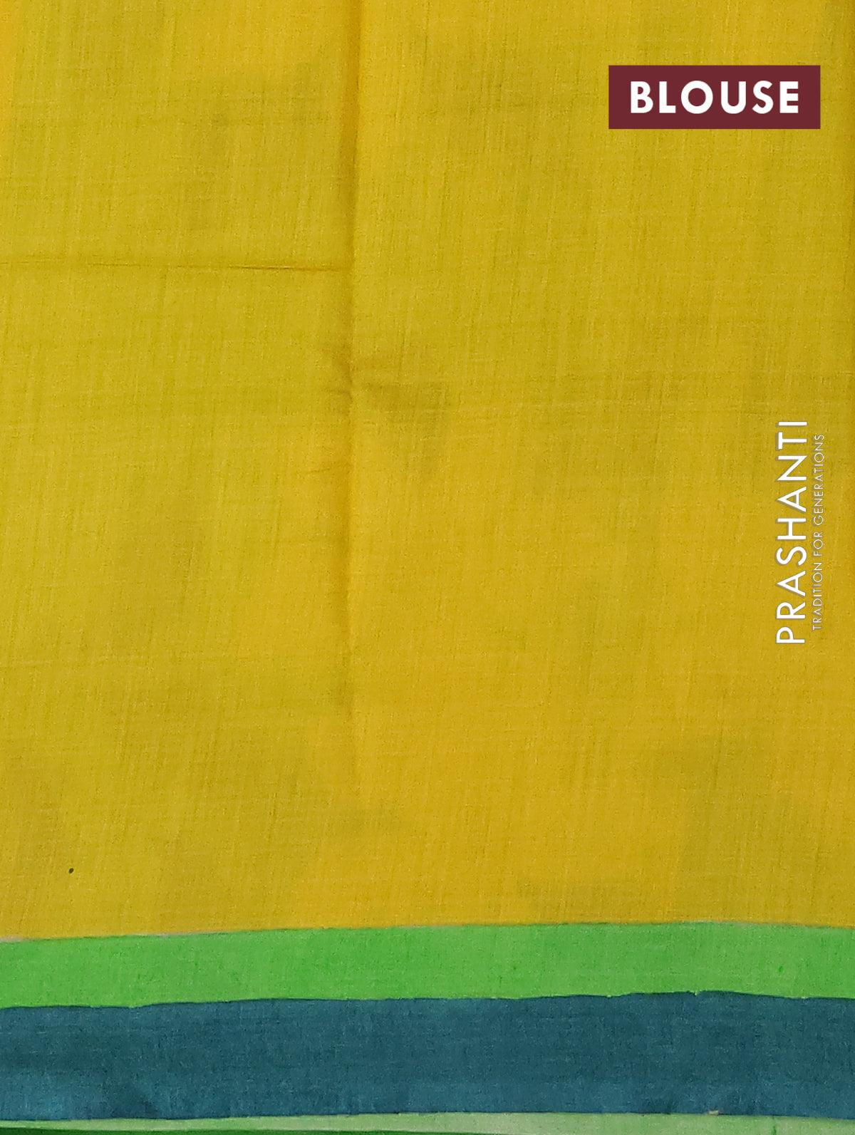 Pure tussar silk saree cream and green with allover tie & dye prints and printed border - Image 4