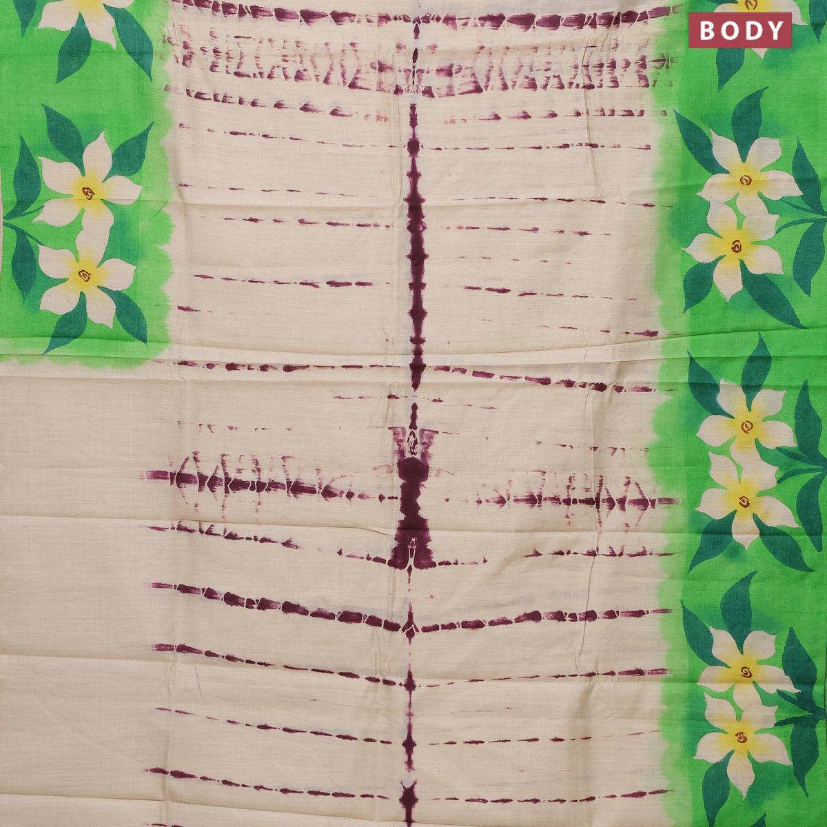 Pure tussar silk saree cream and light green with tie & dye prints and printed border - Image 2