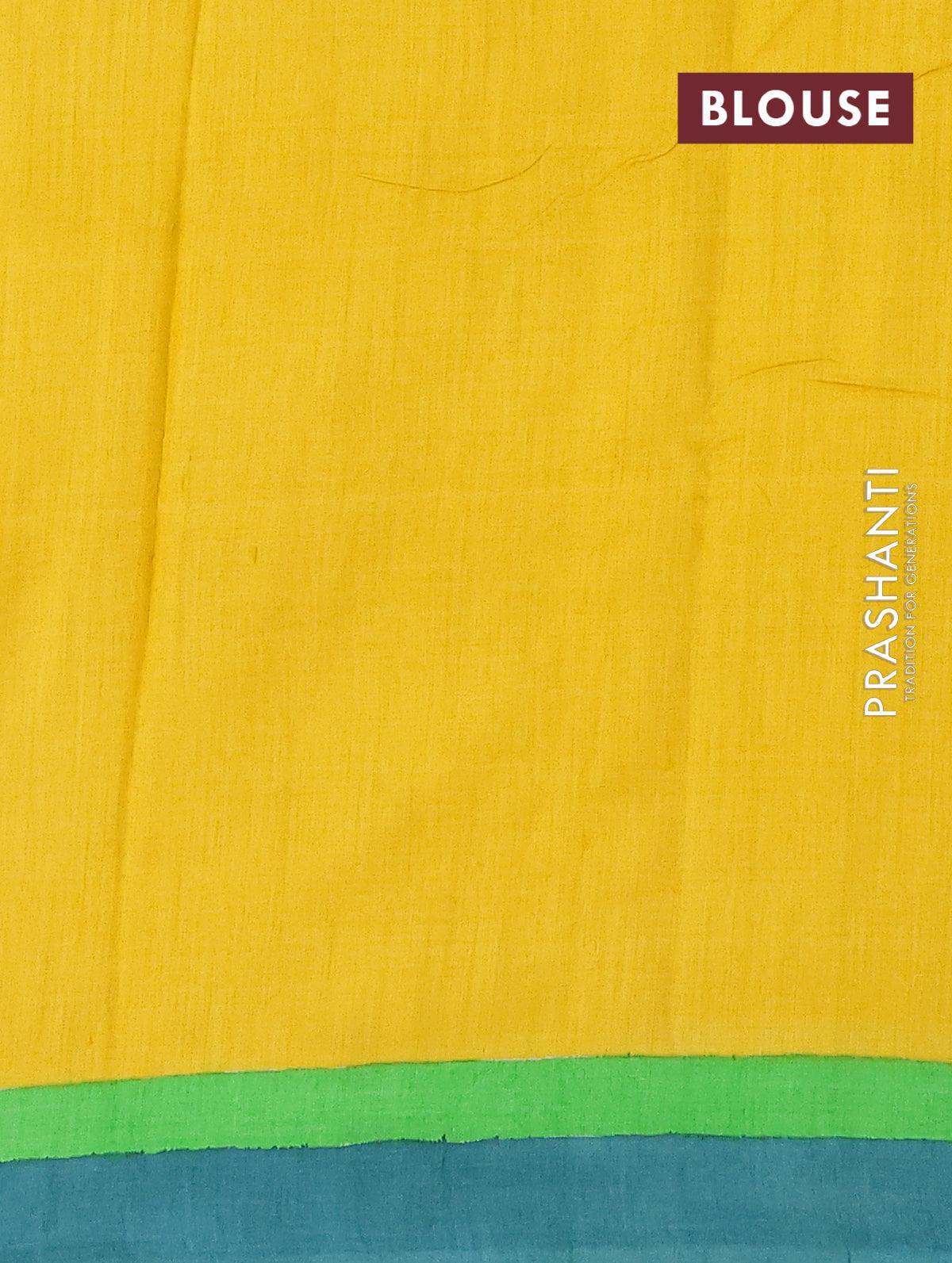 Pure tussar silk saree cream and light green with tie & dye prints and printed border - Image 4