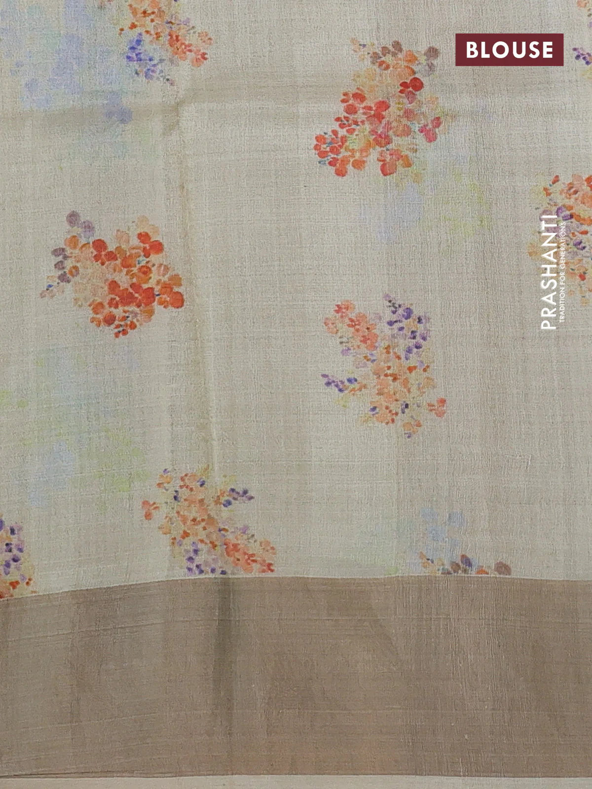 Pure tussar silk saree cream with floral digital prints and zari woven border - Image 3