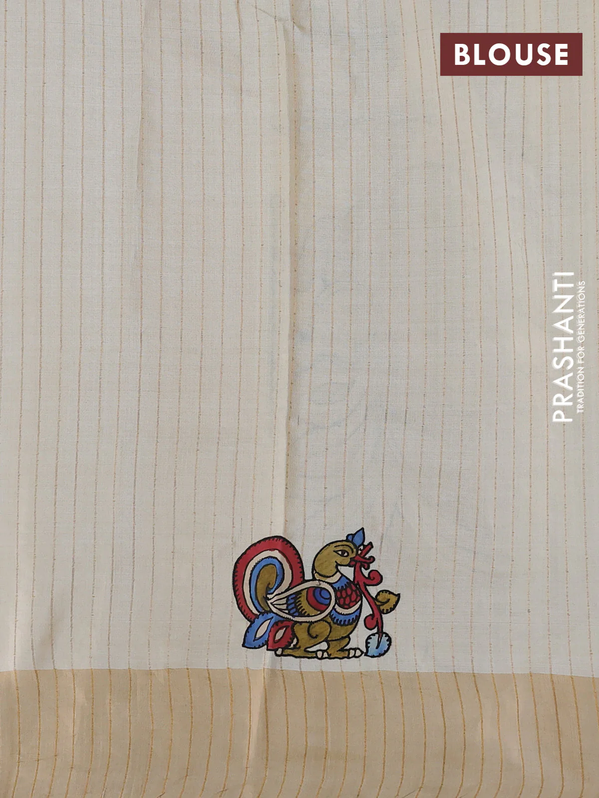 Pure tussar silk saree cream with kalamkari applique work - Image 3