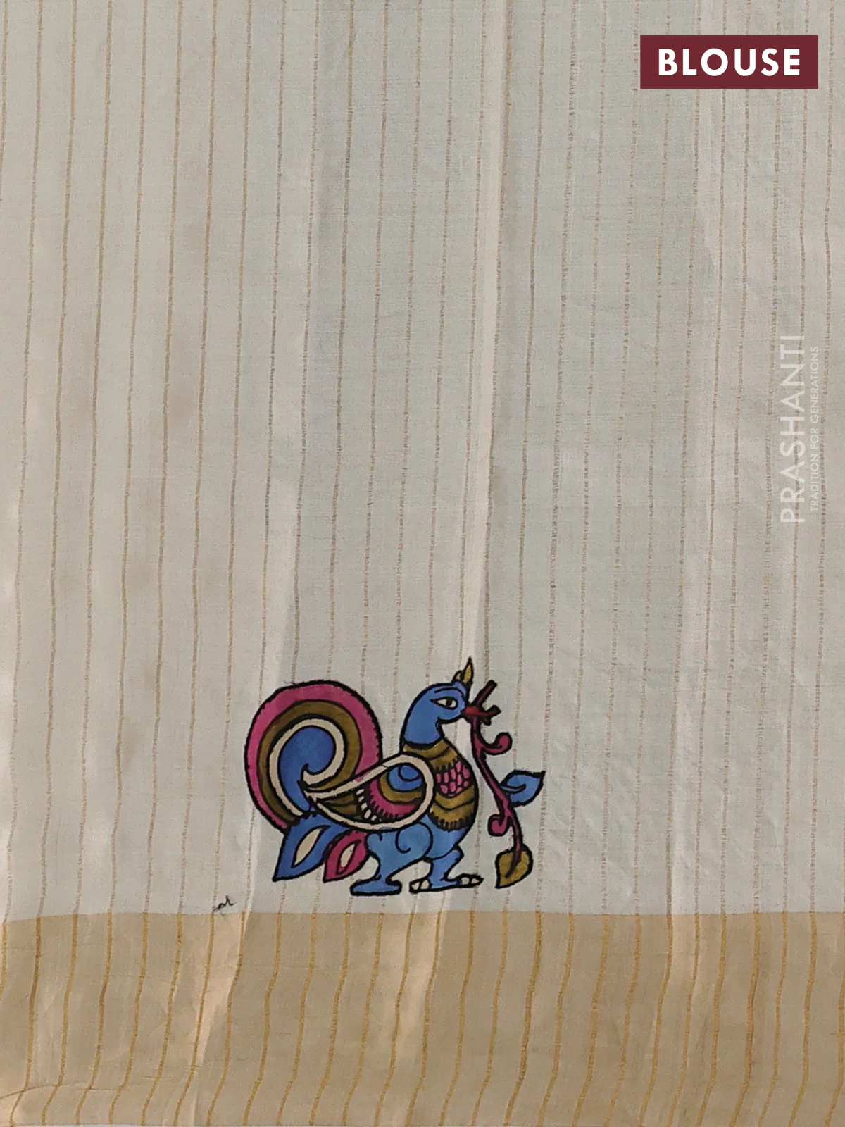 Pure tussar silk saree cream with kalamkari applique work - Image 3
