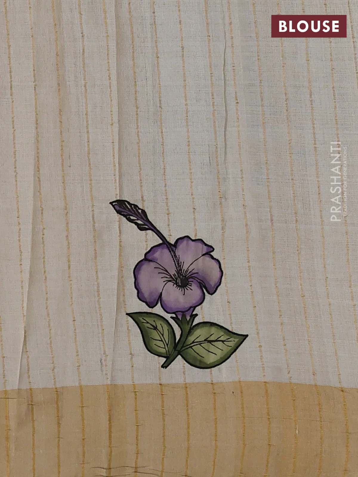 Pure tussar silk saree cream with kalamkari applique work - Image 3