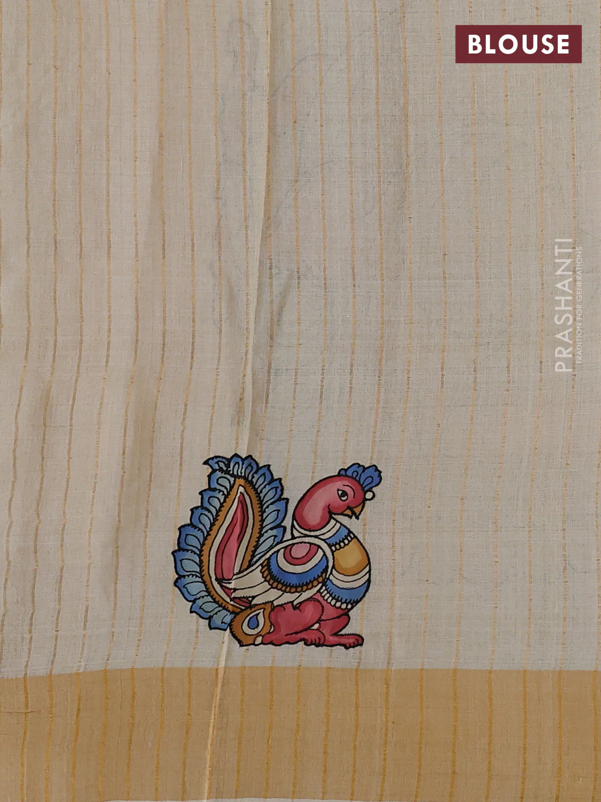 Pure tussar silk saree cream with kalamkari applique work - Image 3