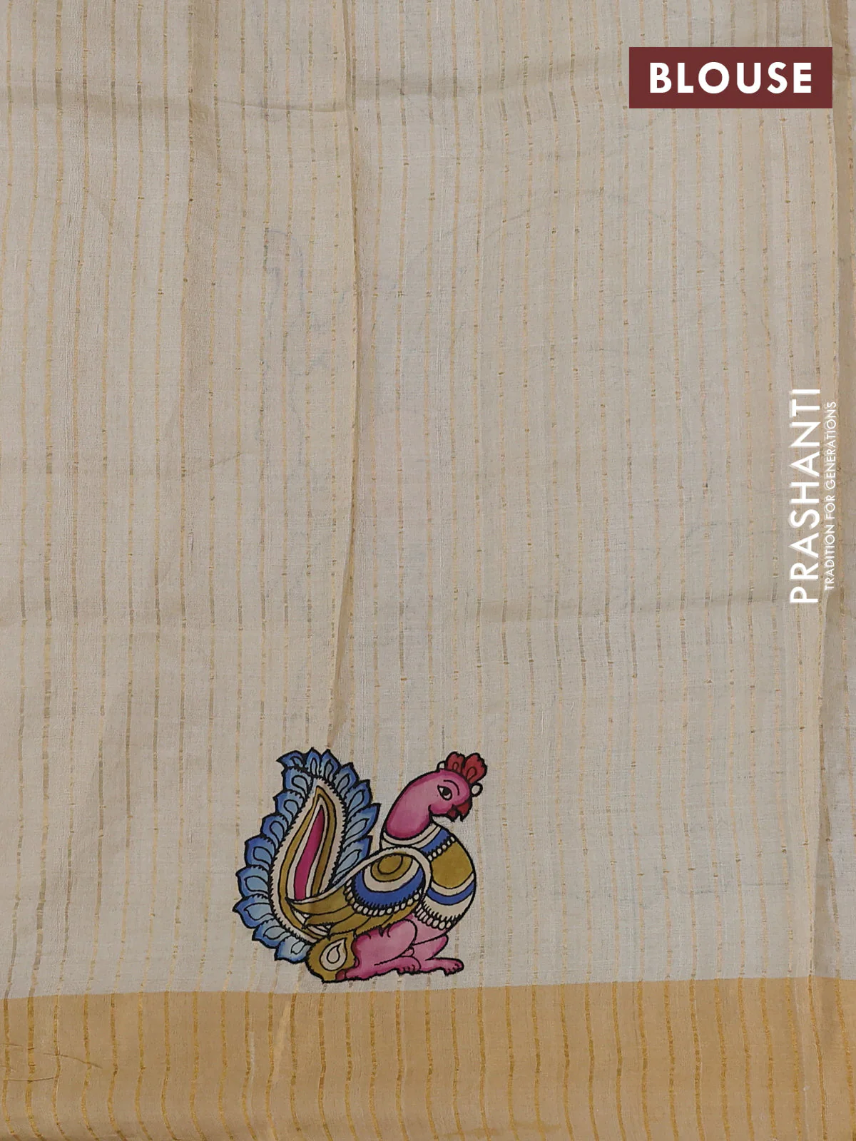 Pure tussar silk saree cream with kalamkari applique work - Image 3