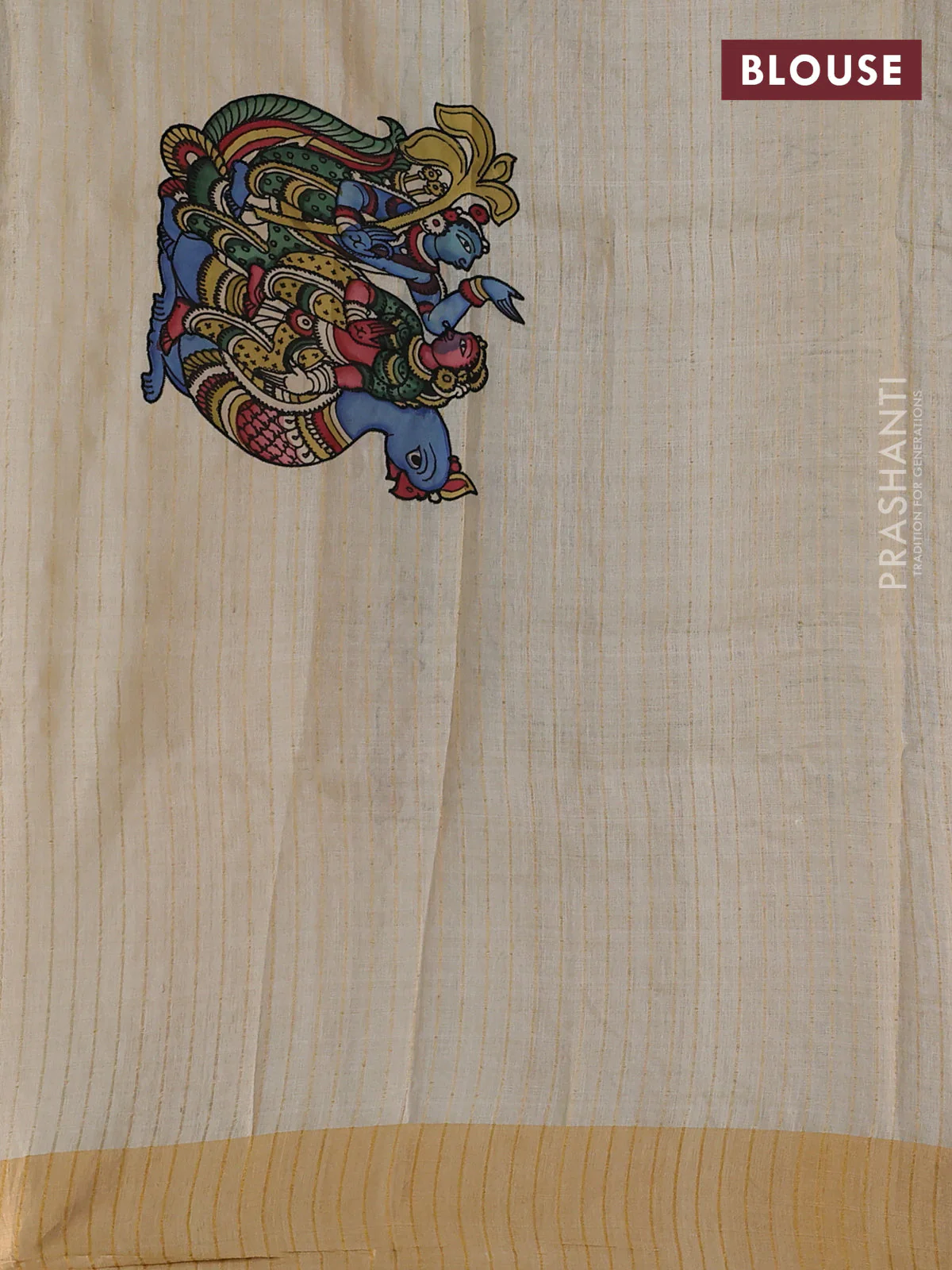 Pure tussar silk saree cream with kalamkari applique work - Image 3