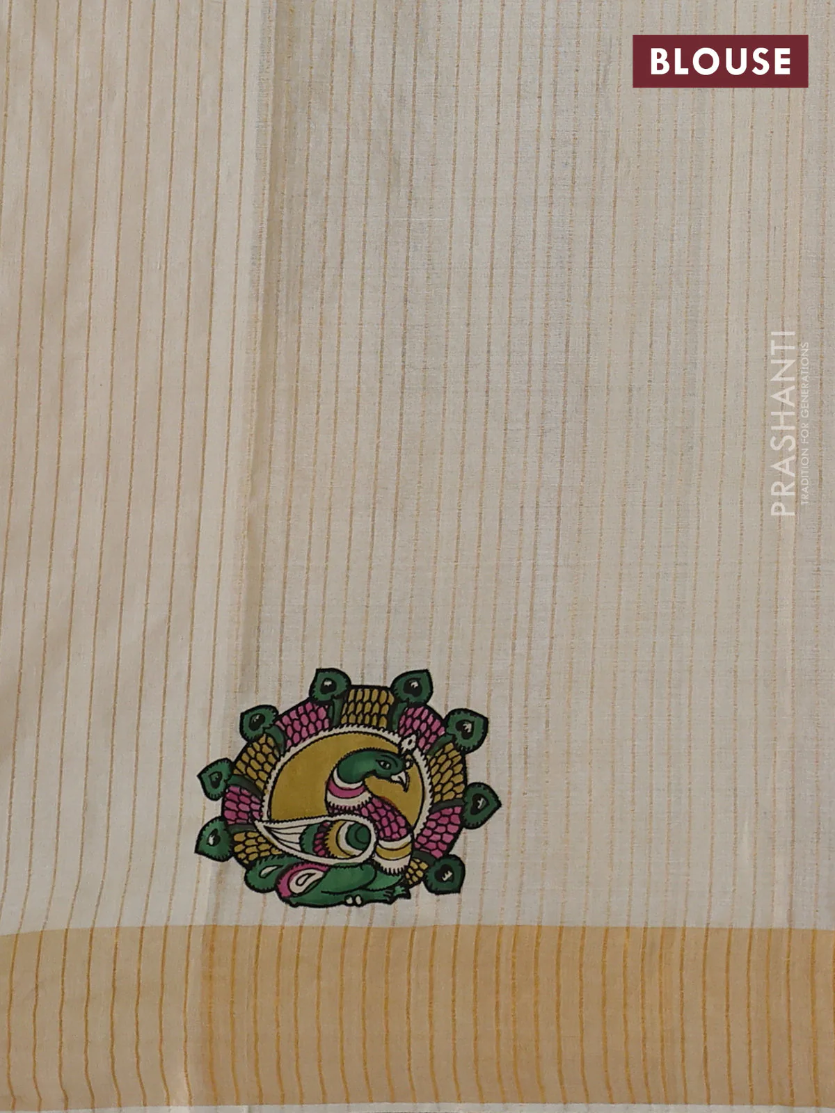 Pure tussar silk saree cream with kalamkari applique work - Image 3