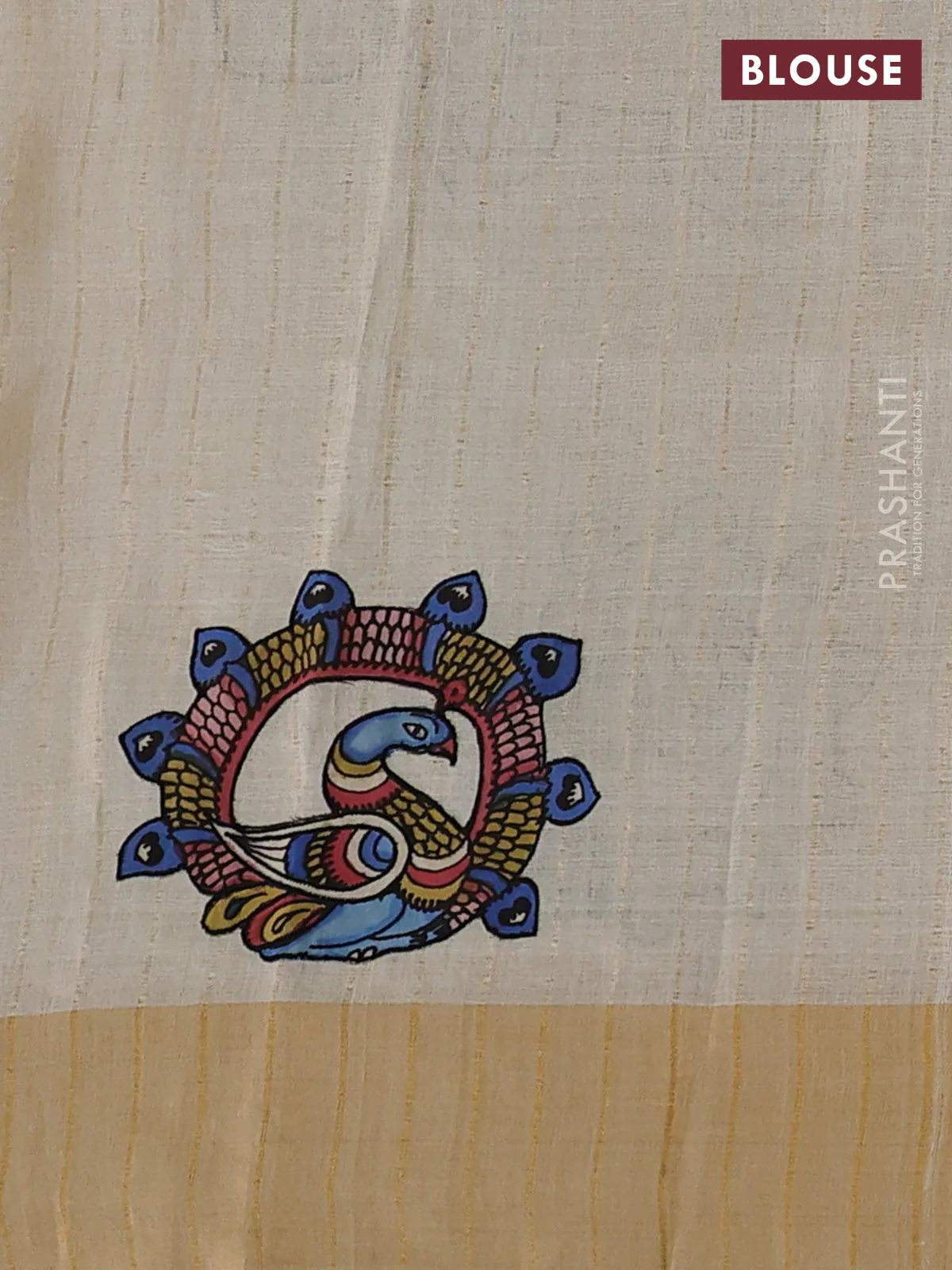 Pure tussar silk saree cream with kalamkari applique work - Image 3
