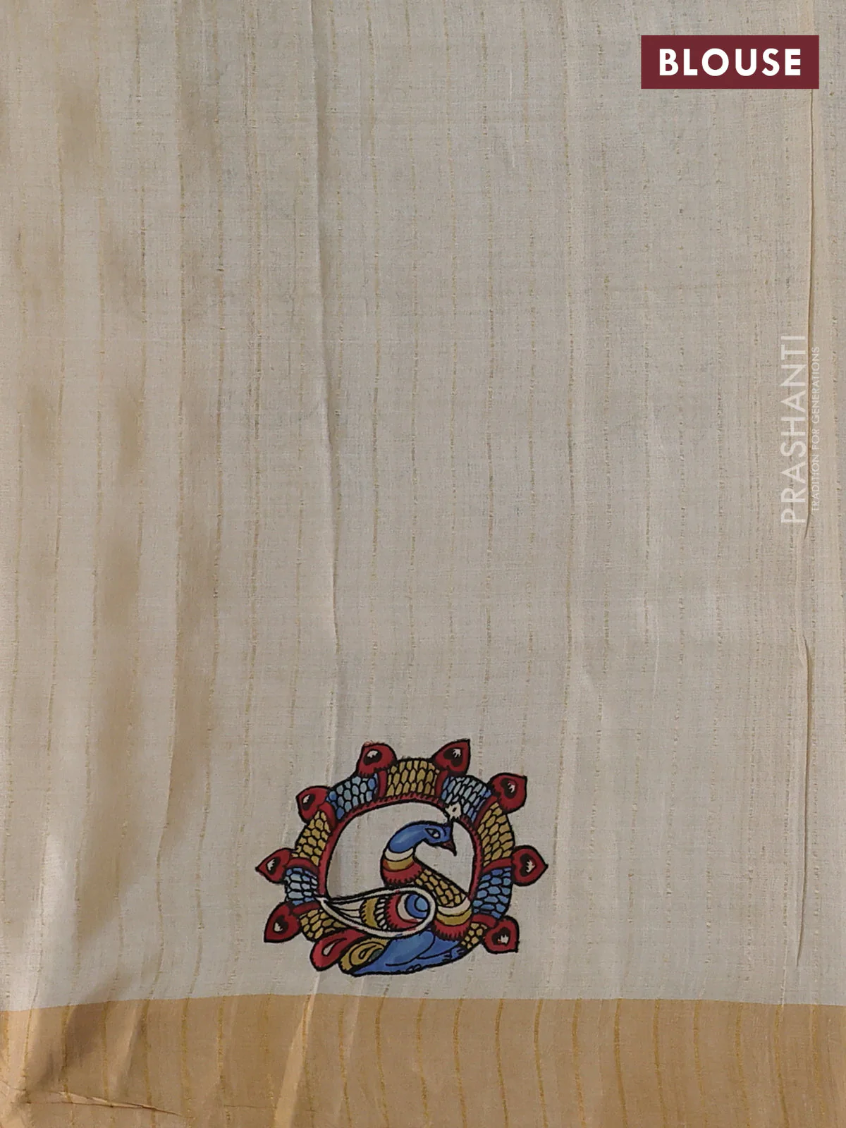 Pure tussar silk saree cream with kalamkari applique work - Image 3