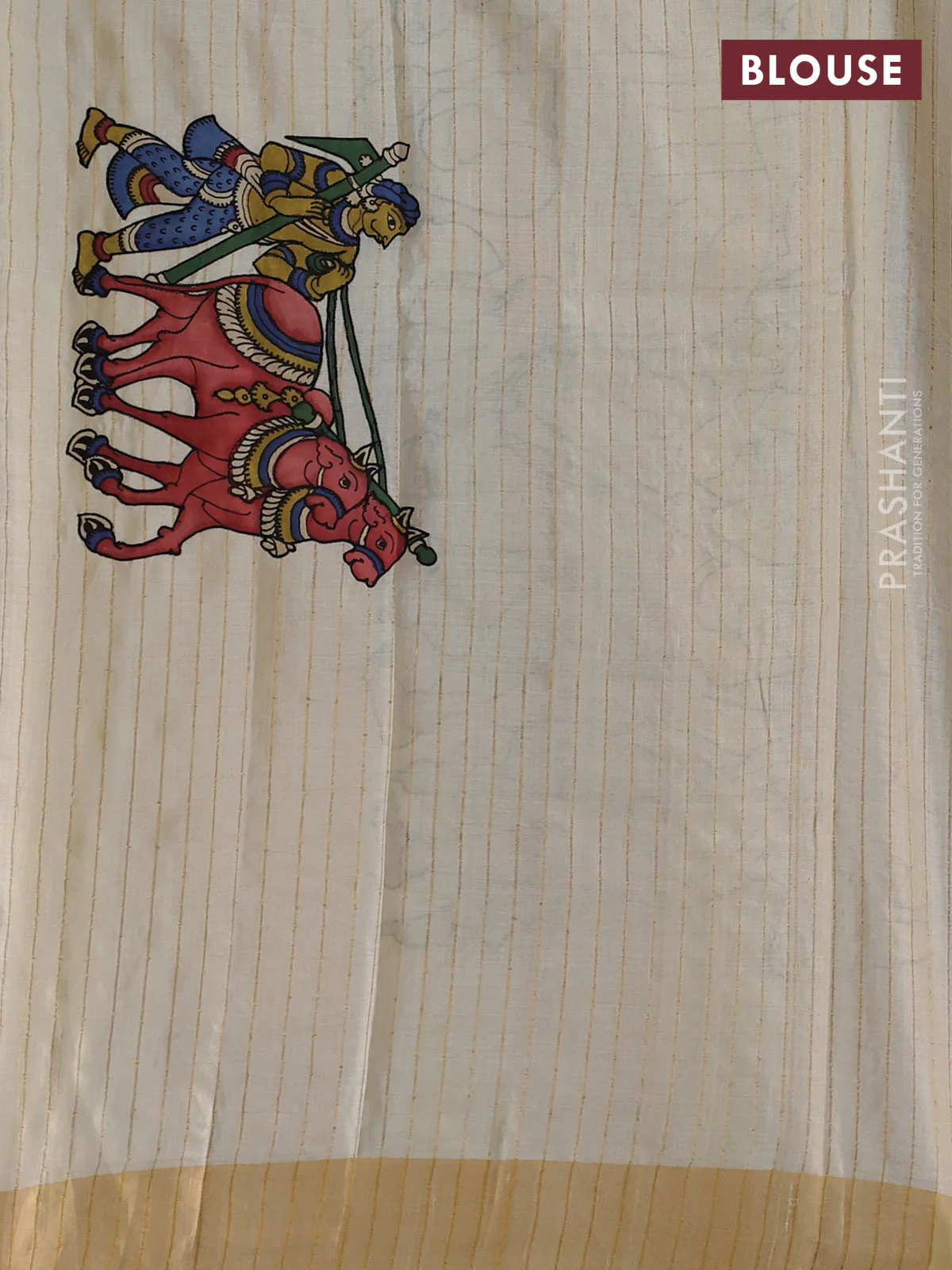 Pure tussar silk saree cream with kalamkari applique work - Image 3