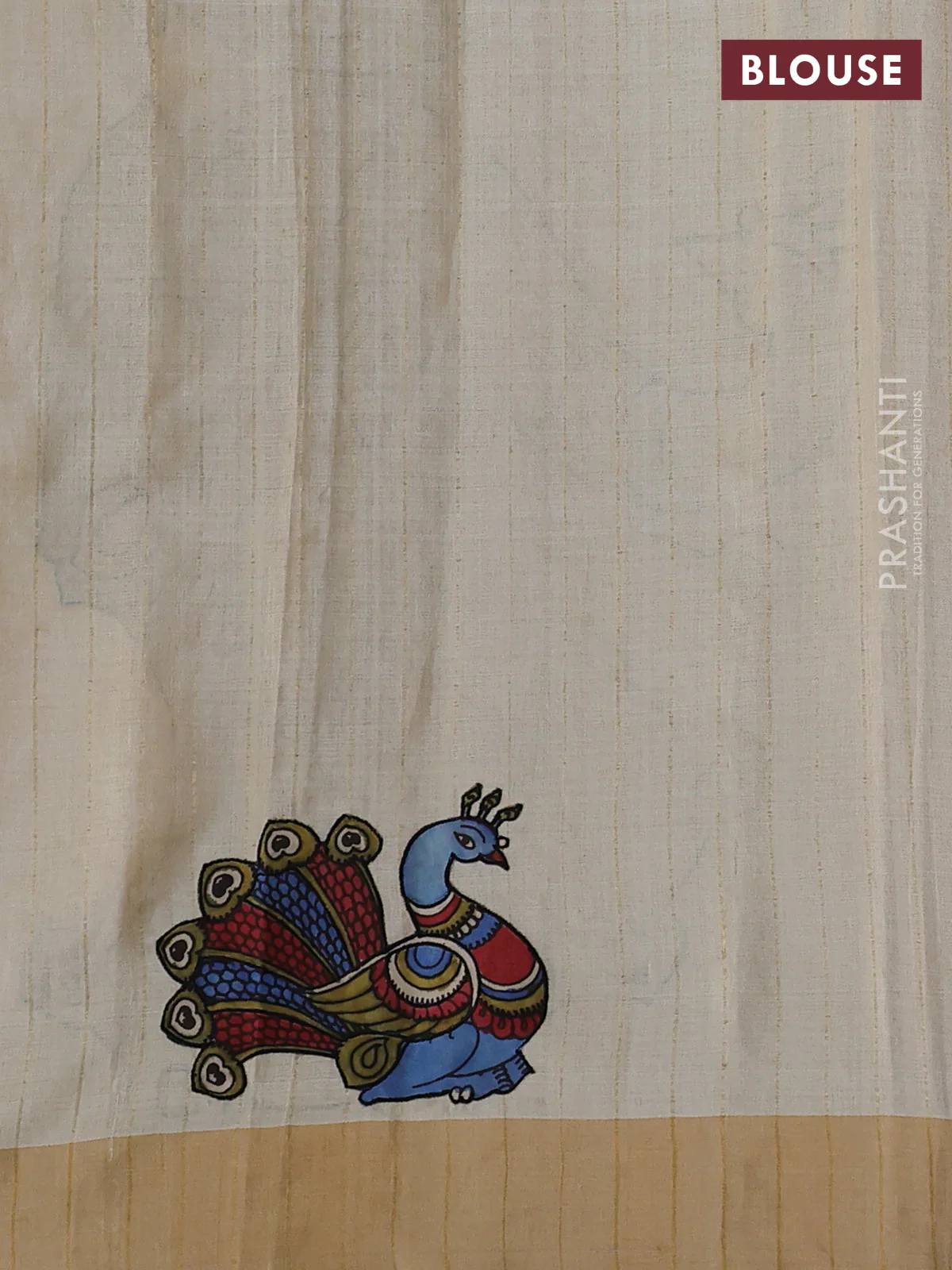 Pure tussar silk saree cream with kalamkari applique work - Image 3