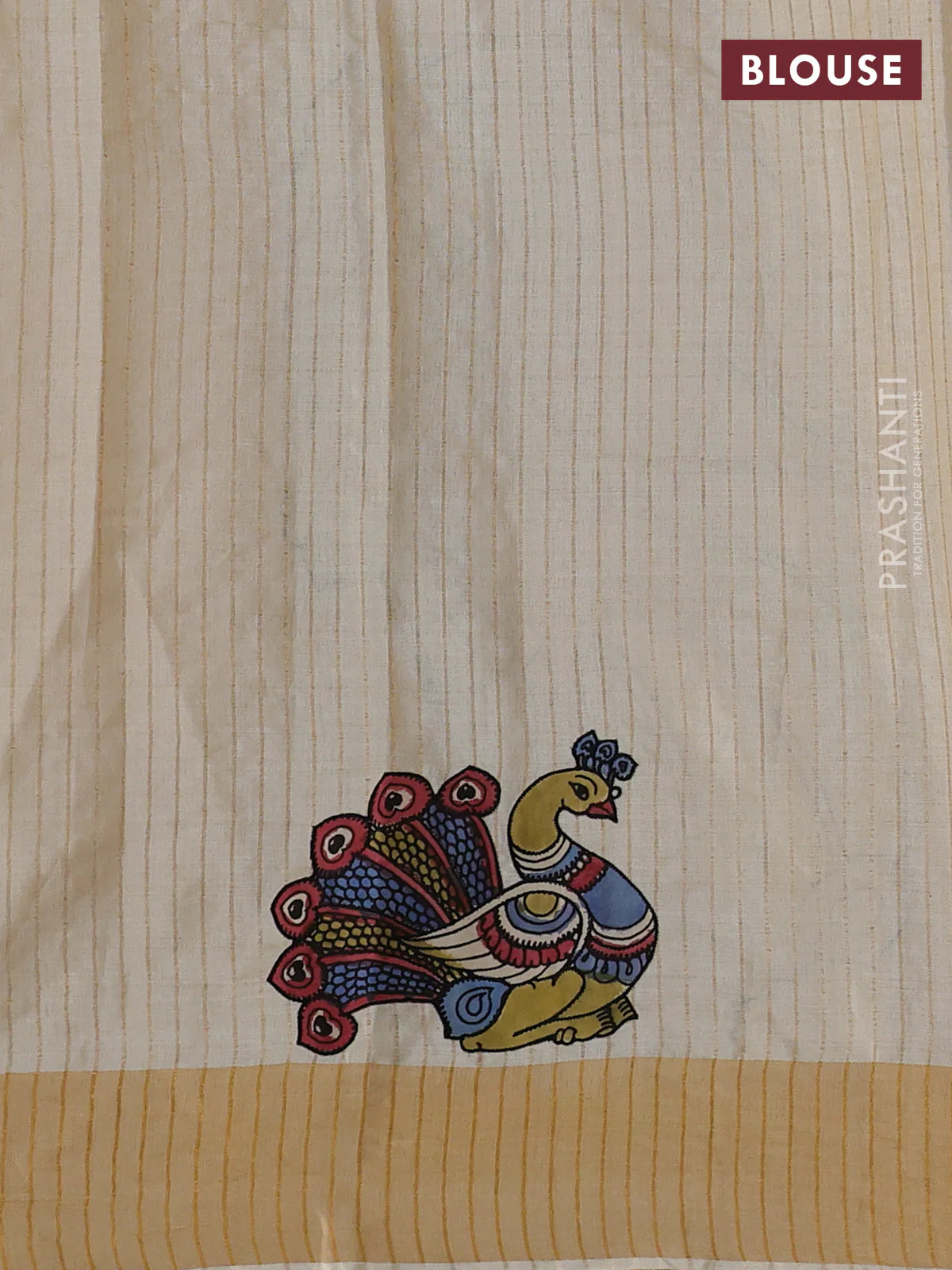 Pure tussar silk saree cream with kalamkari applique work - Image 3